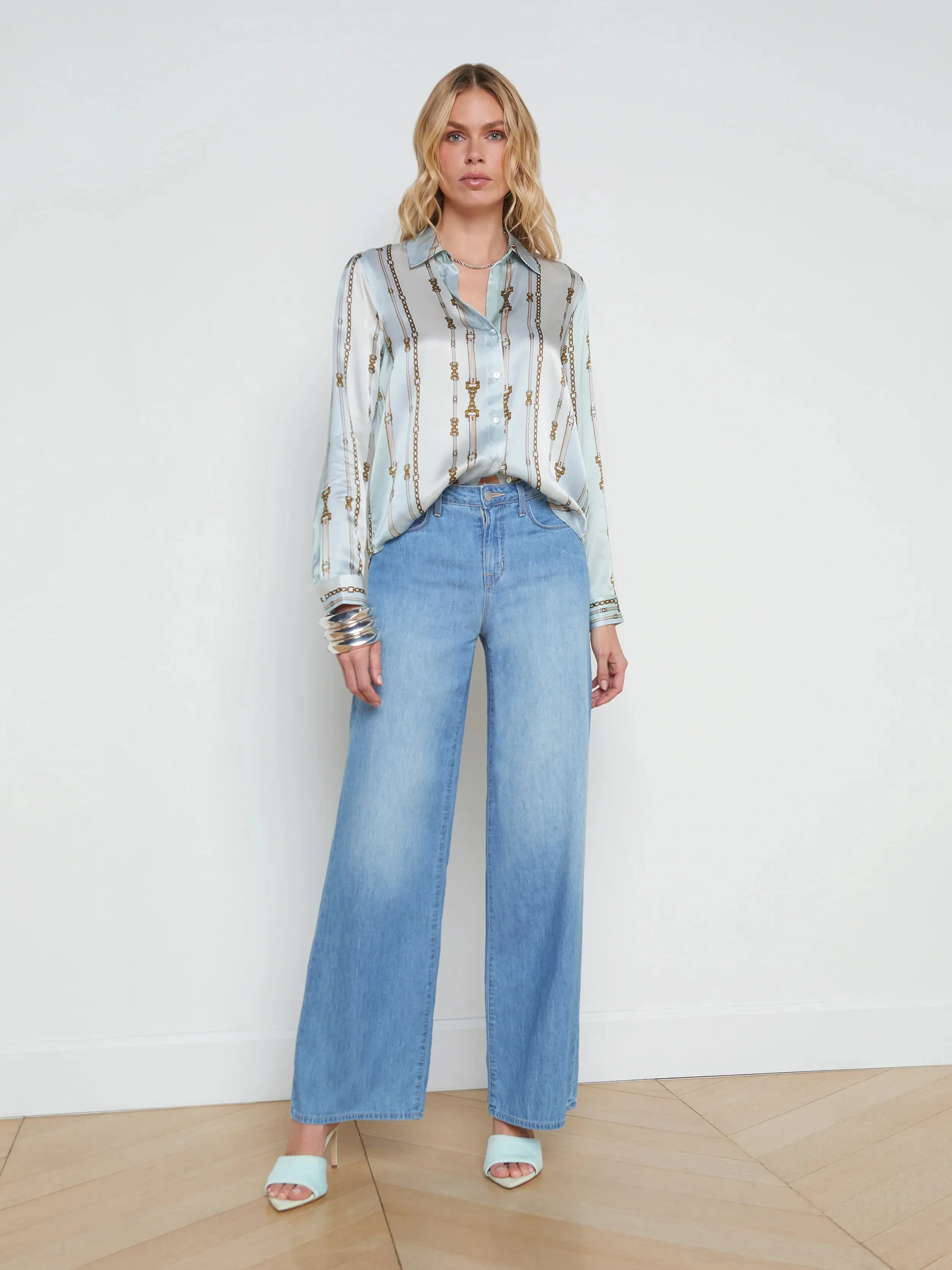 L’agence - Tyler Silk Blouse - Pastel Multi Belt Stripe