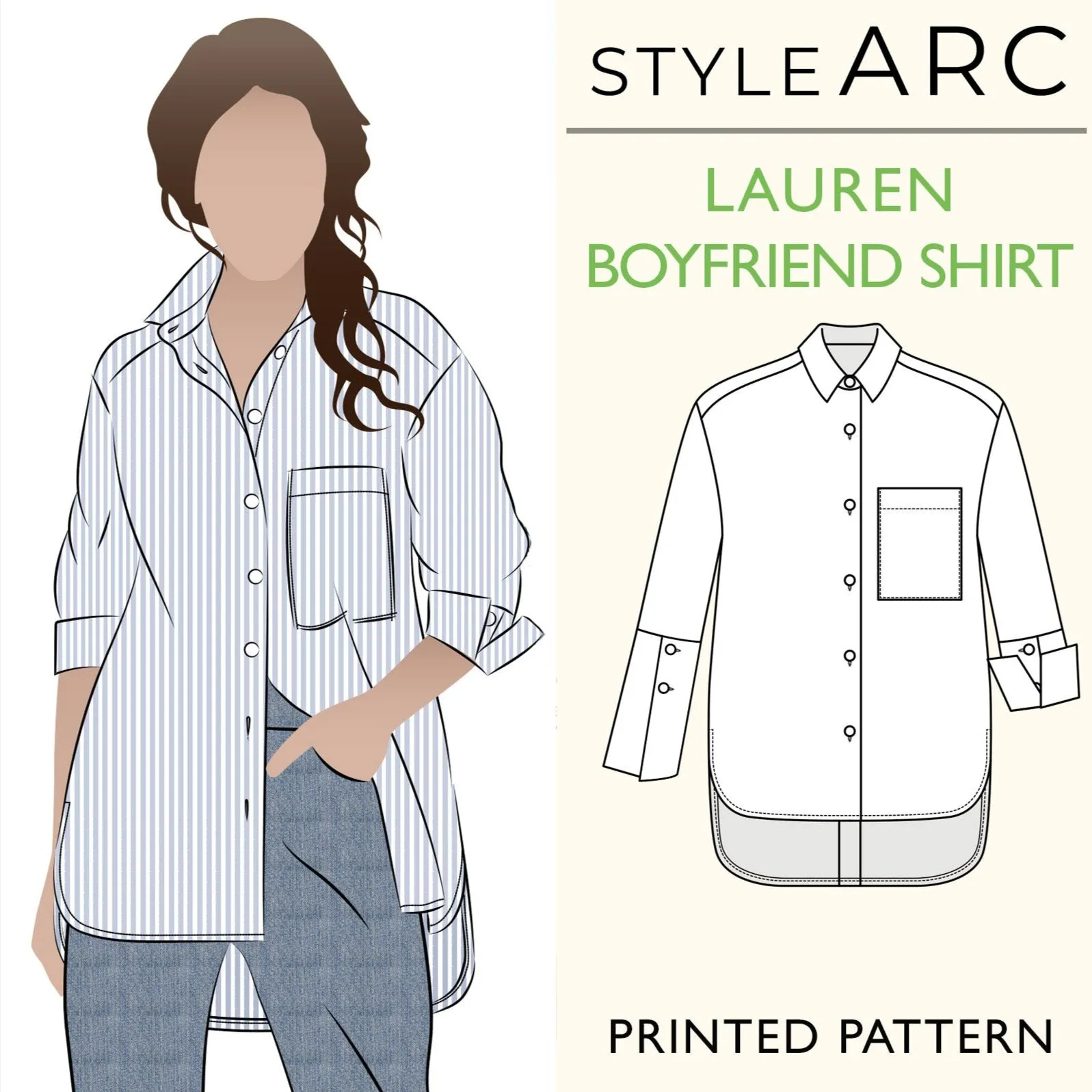 Lauren Boyfriend Shirt Sewing Pattern by Style Arc, sizes 4-30