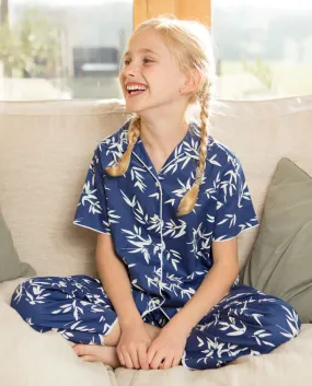 Libby Indigo Bamboo Leaf Print Pyjama Set