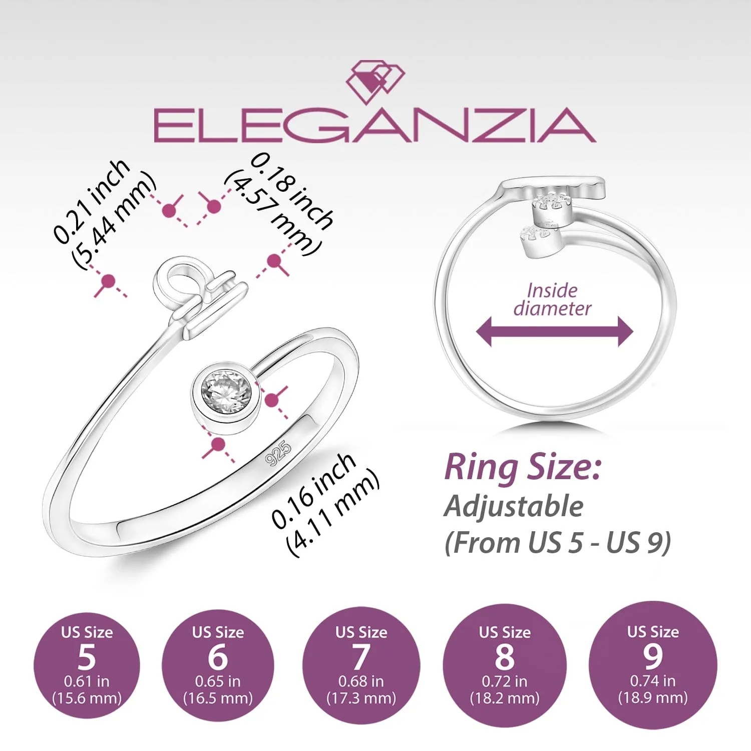 Libra Ring Sterling Silver Adjustable Zodiac Sign Ring