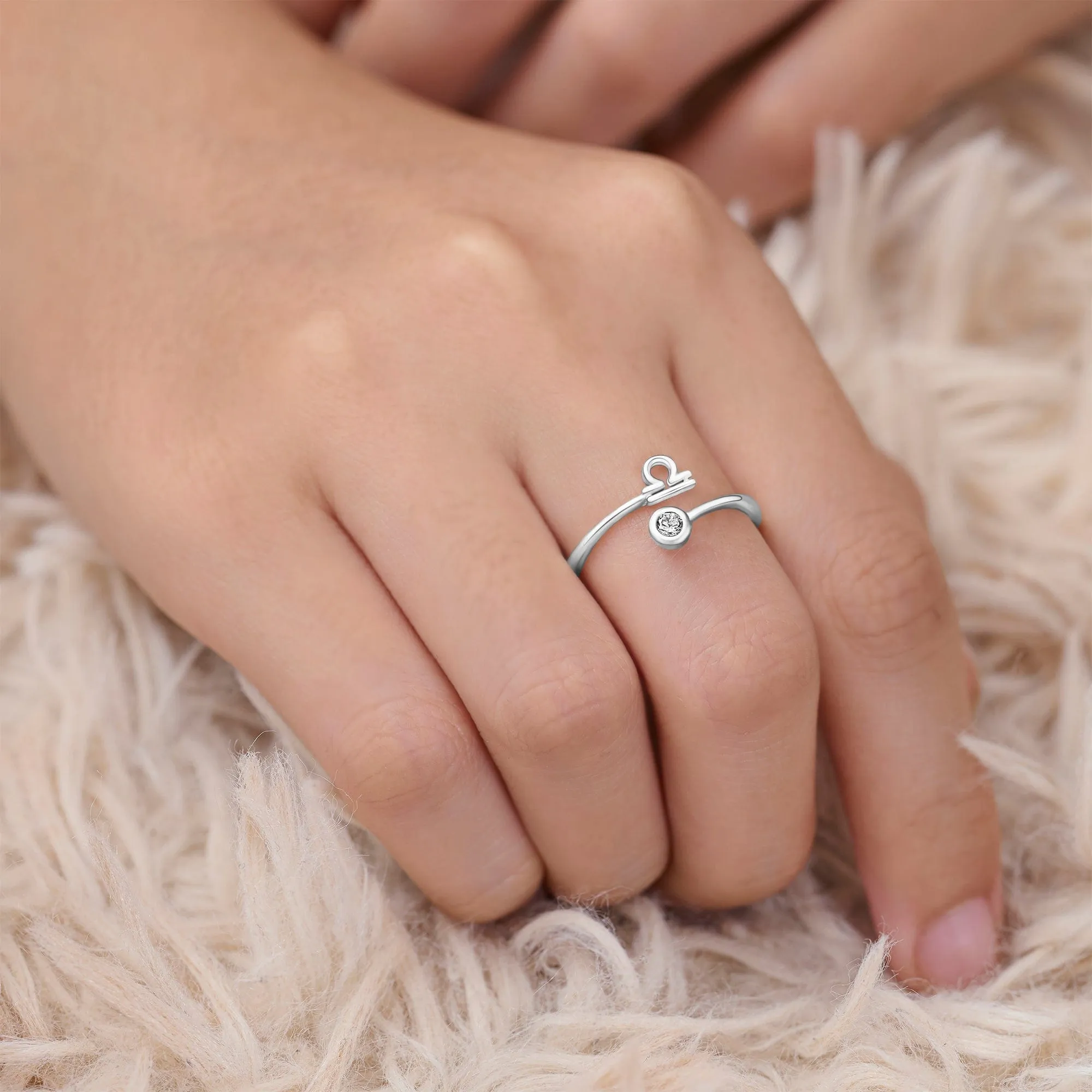 Libra Ring Sterling Silver Adjustable Zodiac Sign Ring