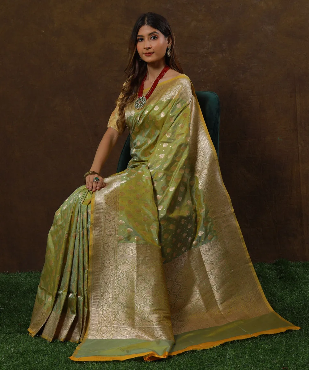 Lime green silk handwoven banarasi saree