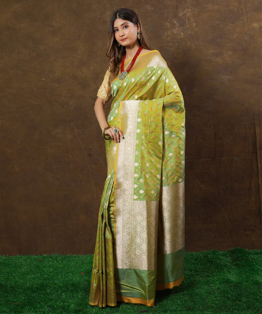 Lime green silk handwoven banarasi saree