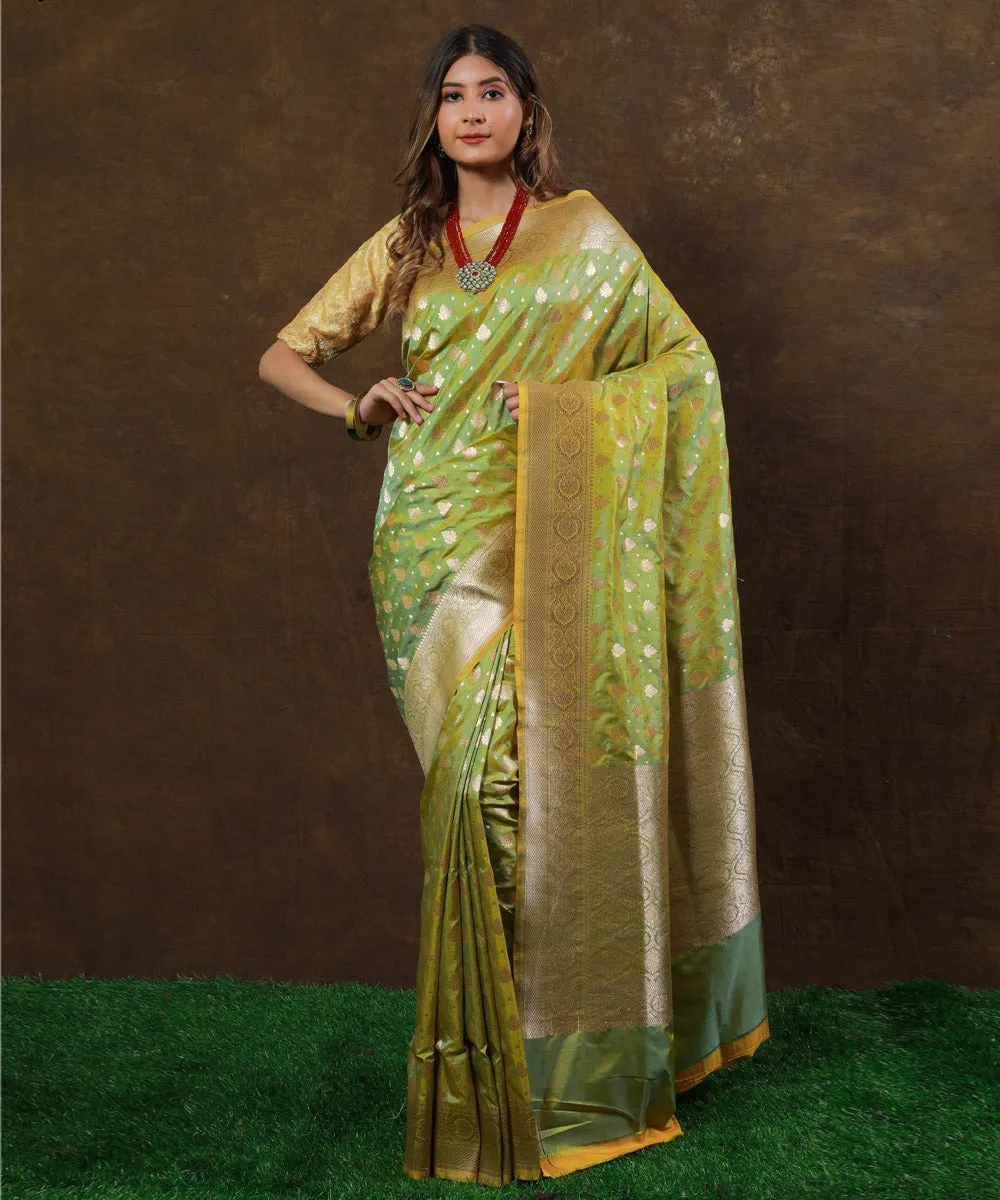 Lime green silk handwoven banarasi saree