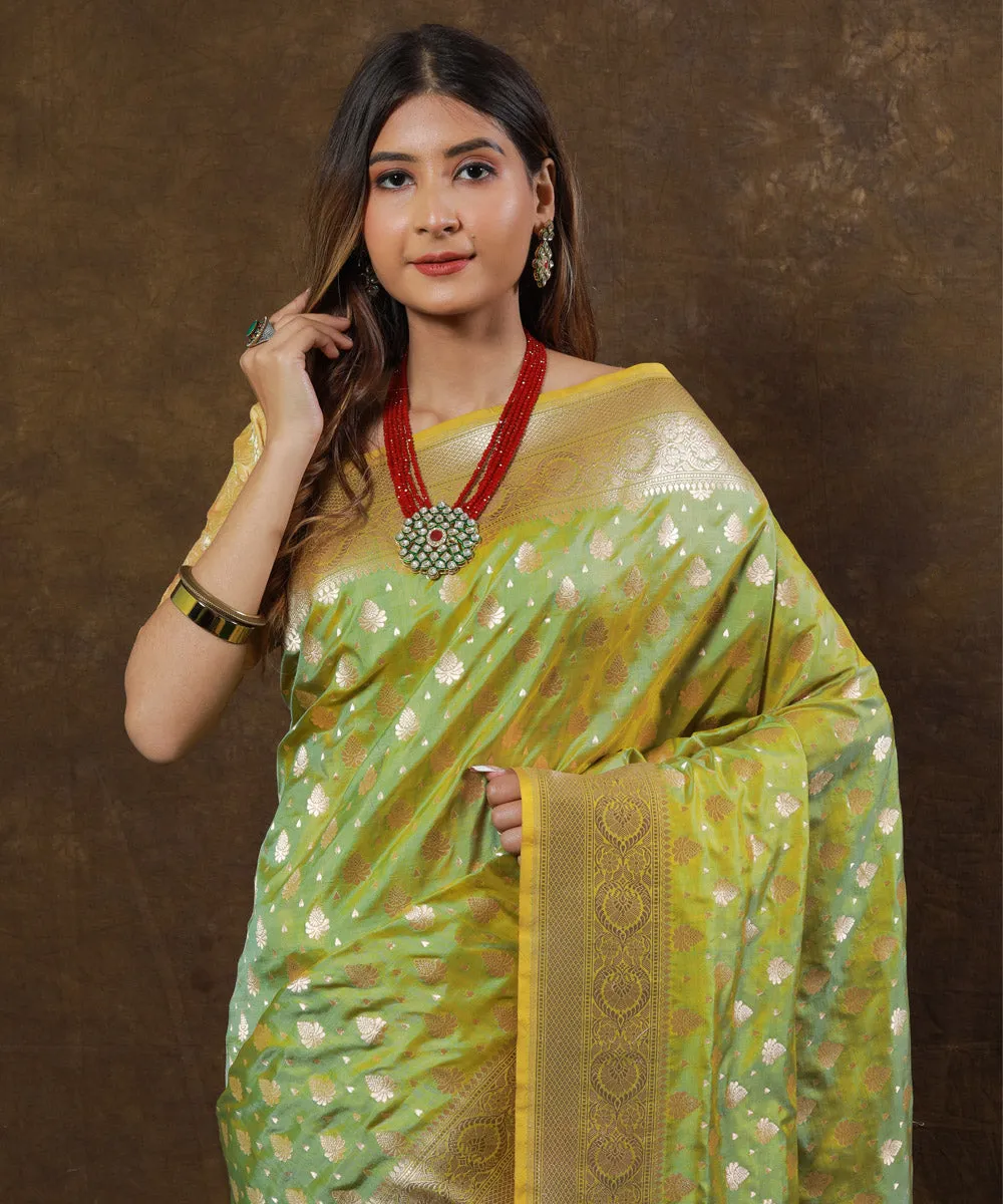 Lime green silk handwoven banarasi saree