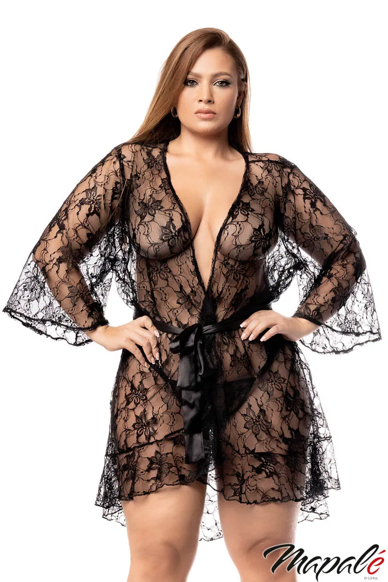 Long-Sleeved Floral Sheer Lace Robe