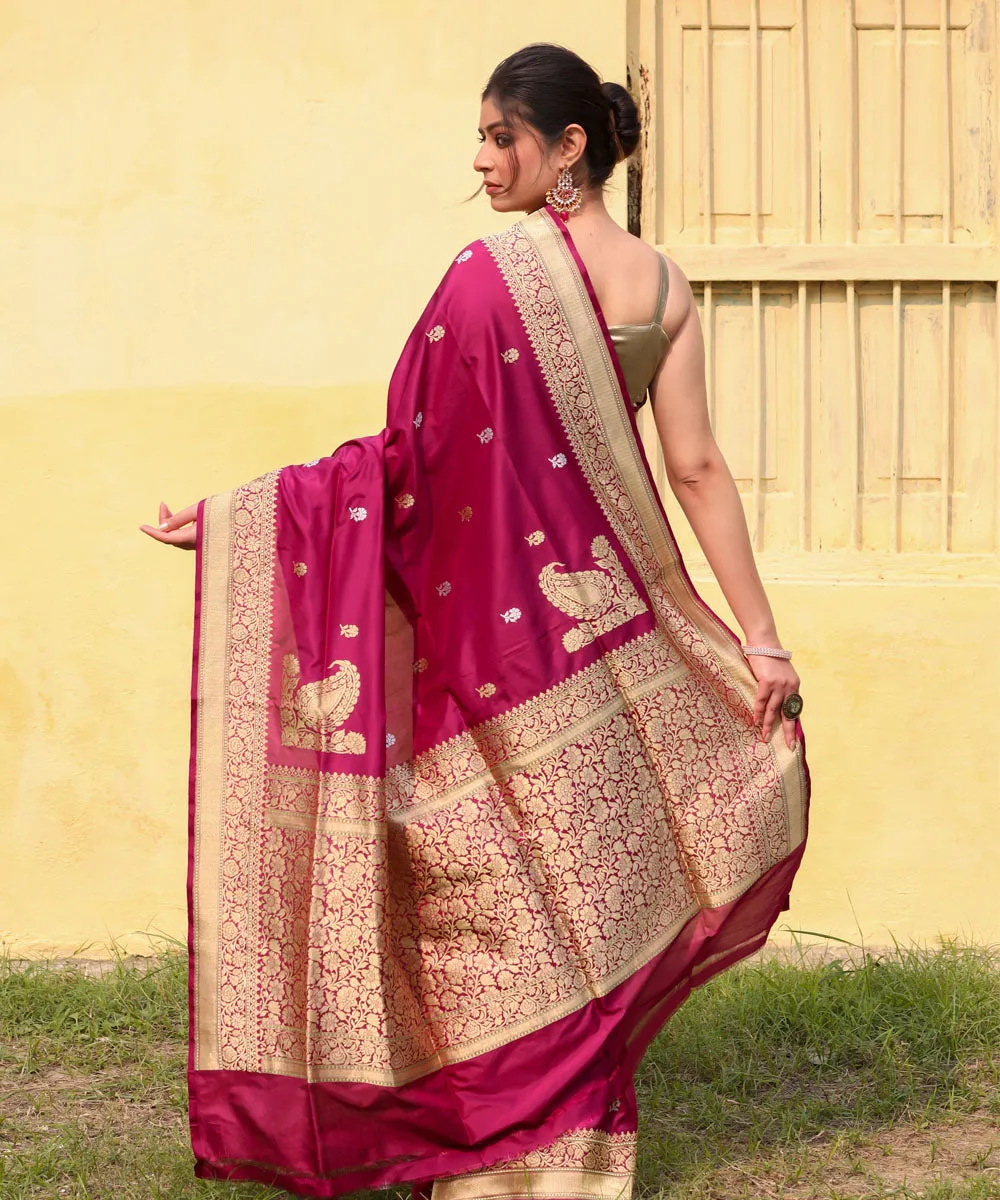 Magenta silk banarasi handwoven saree