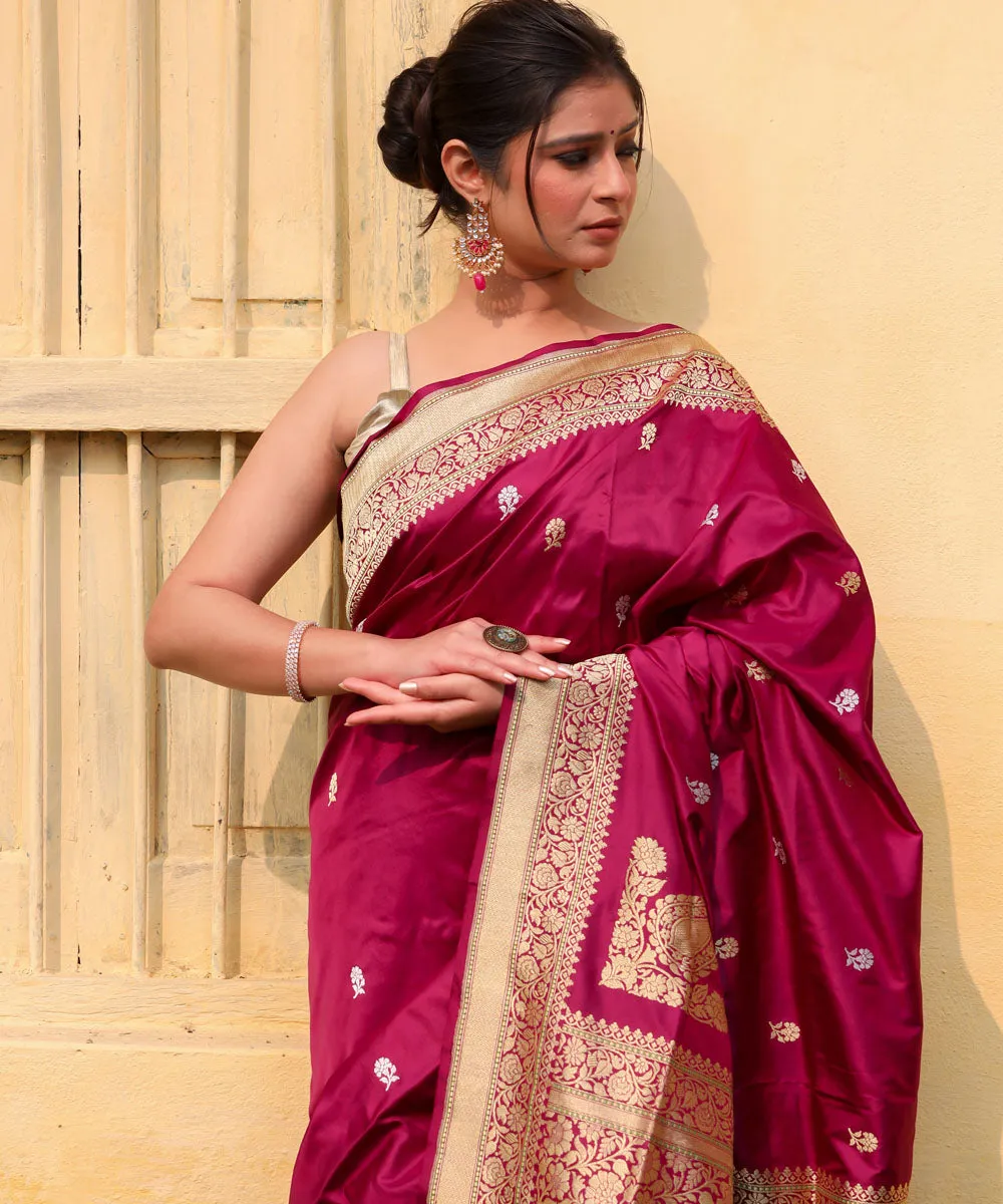 Magenta silk banarasi handwoven saree