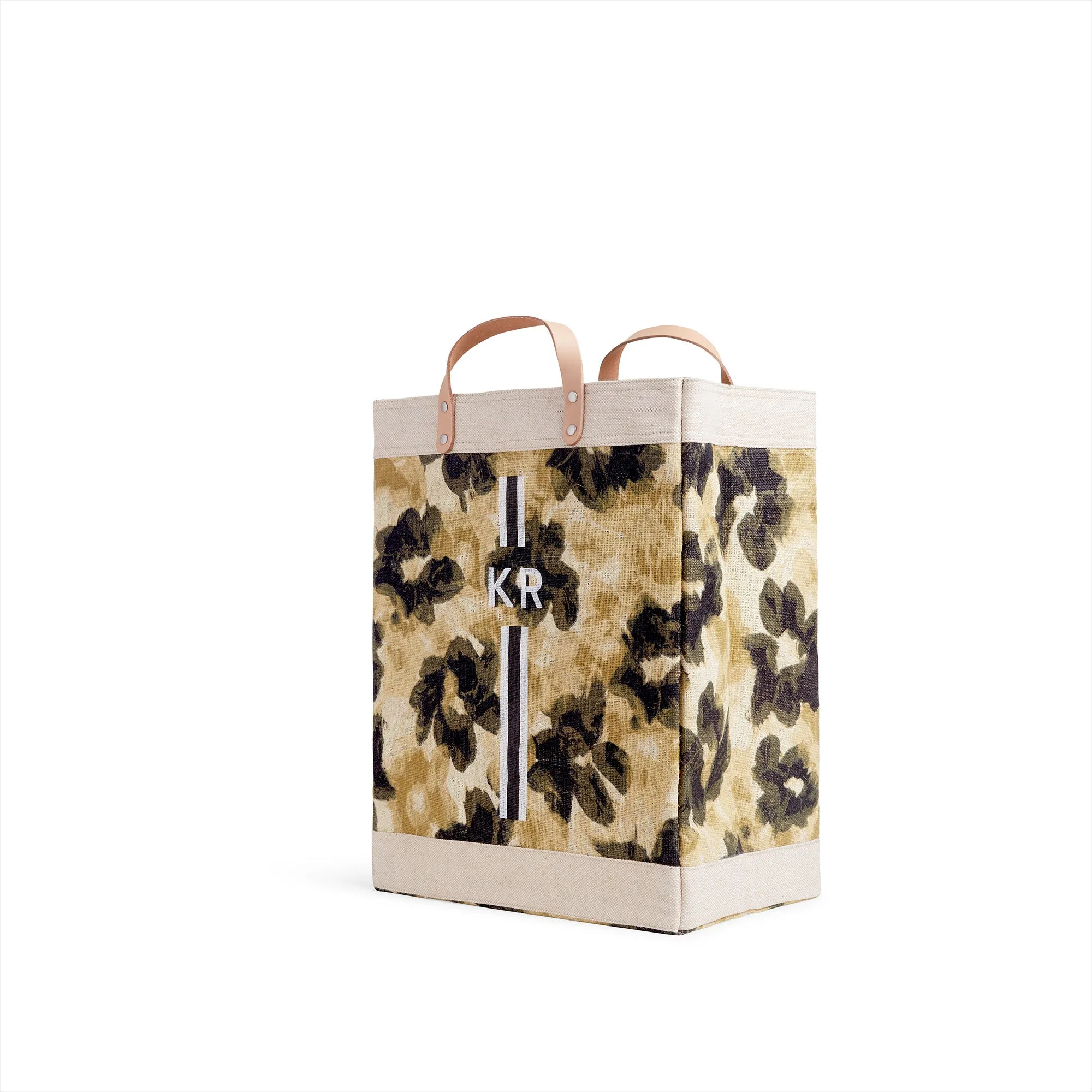 Market Bag in Khaki Bloom by Liesel Plambeck with Monogram