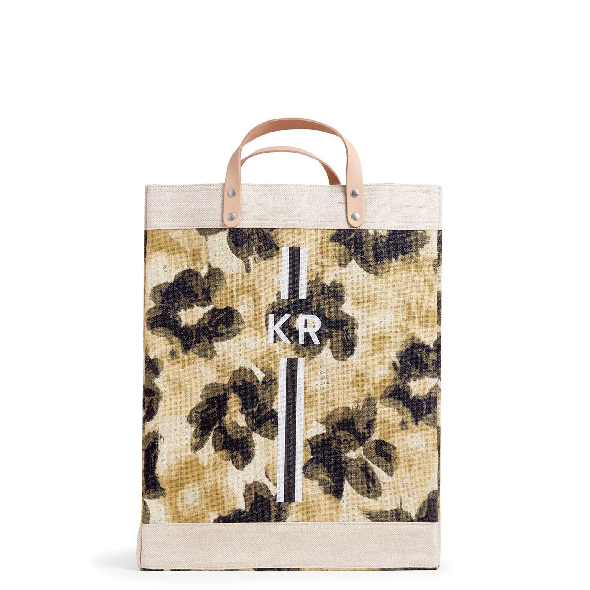 Market Bag in Khaki Bloom by Liesel Plambeck with Monogram