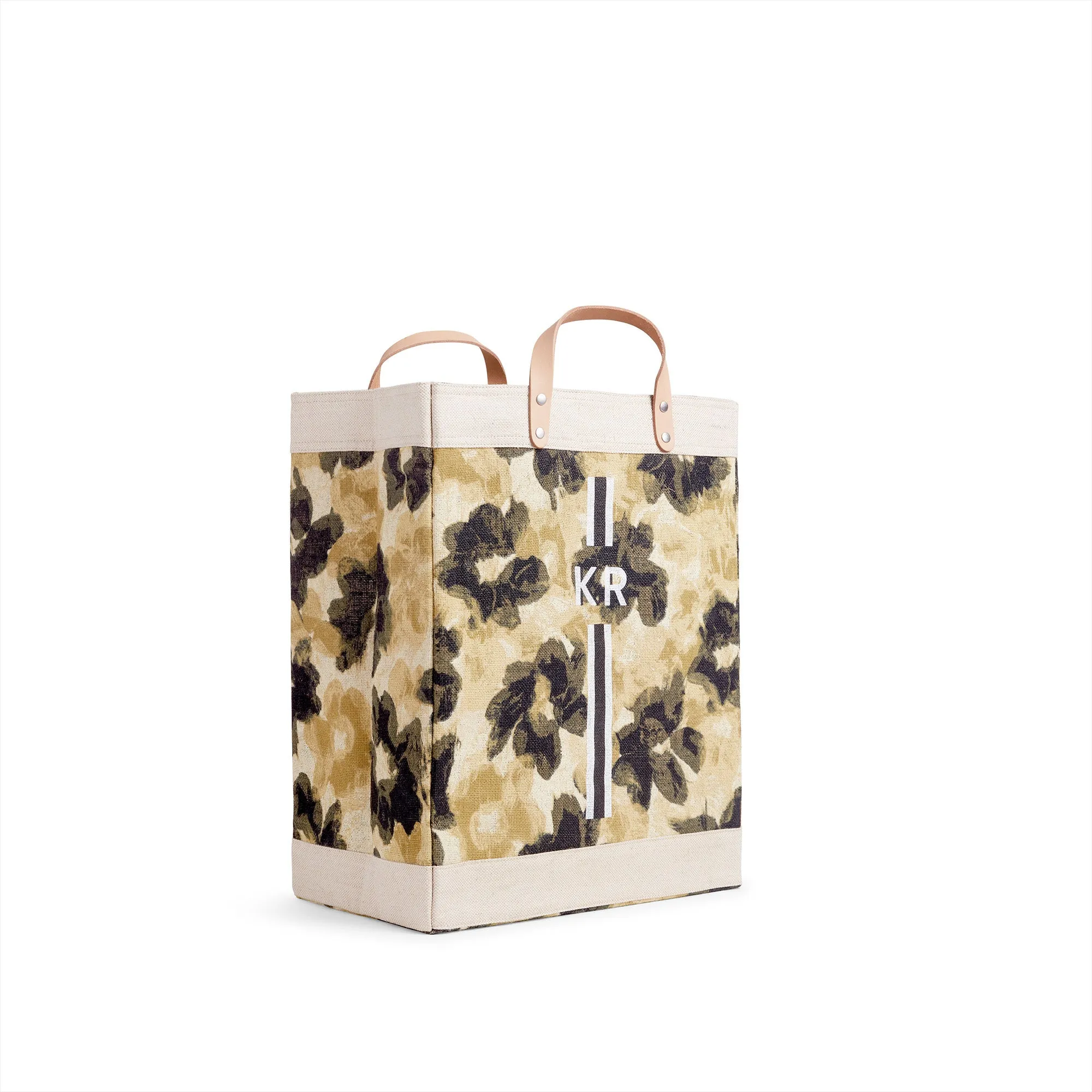 Market Bag in Khaki Bloom by Liesel Plambeck with Monogram