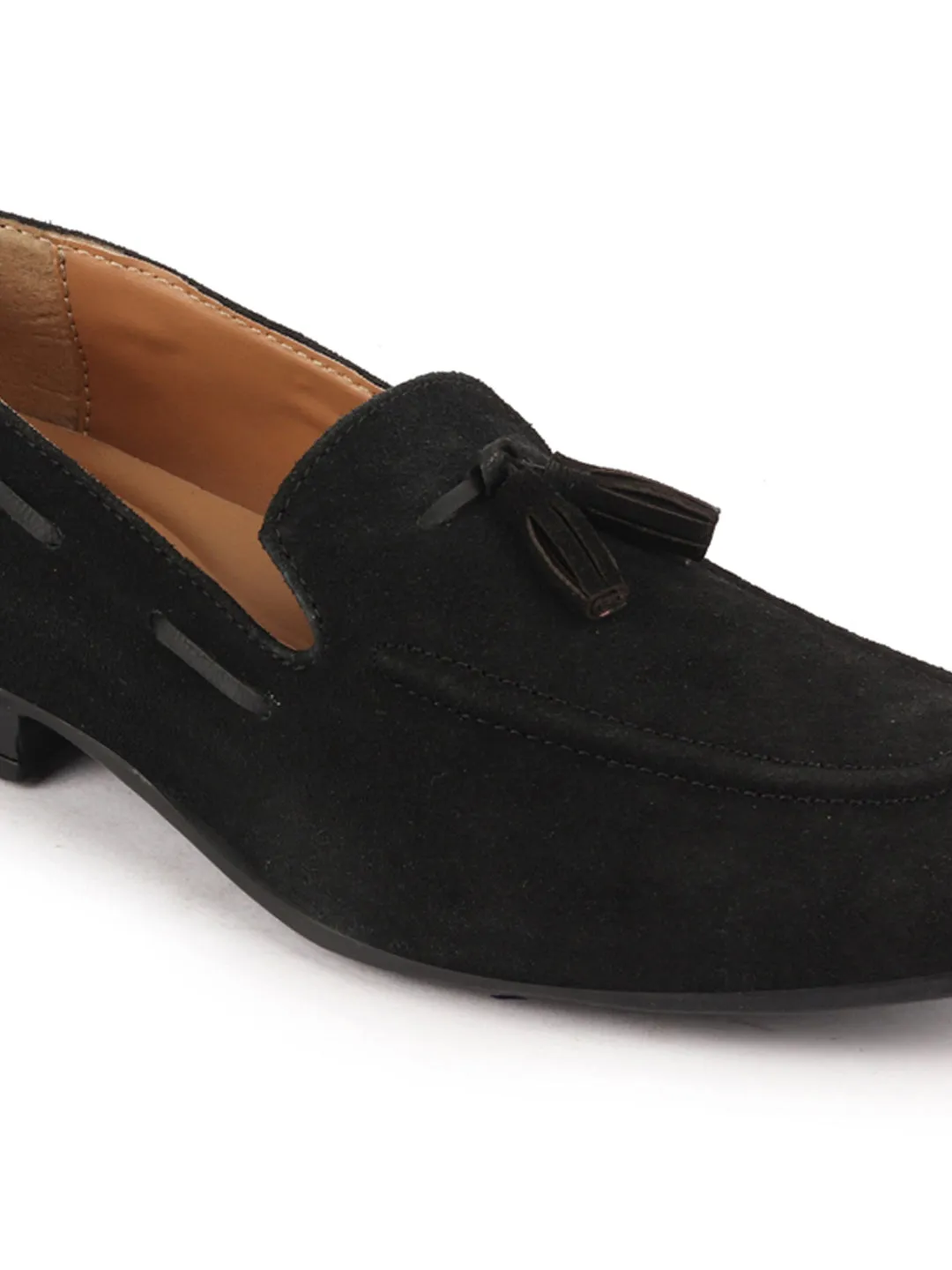 Men Black Suede Leather Casual Tassel Loafer Shoes