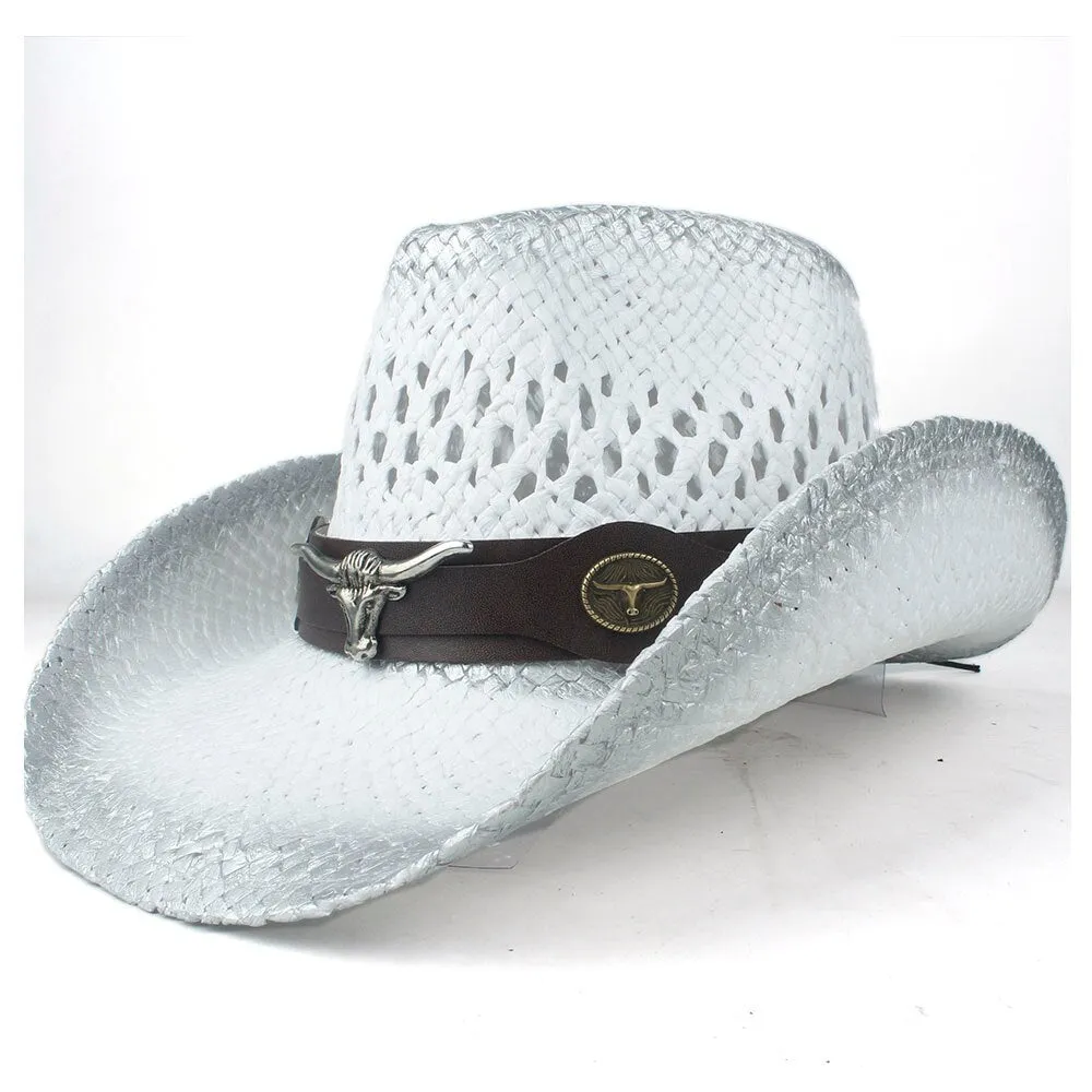 Men Women Straw Western Cowboy Hat Summer Wide Brim Hat Outdoor Sombrero Hombre Cowgirl Hat