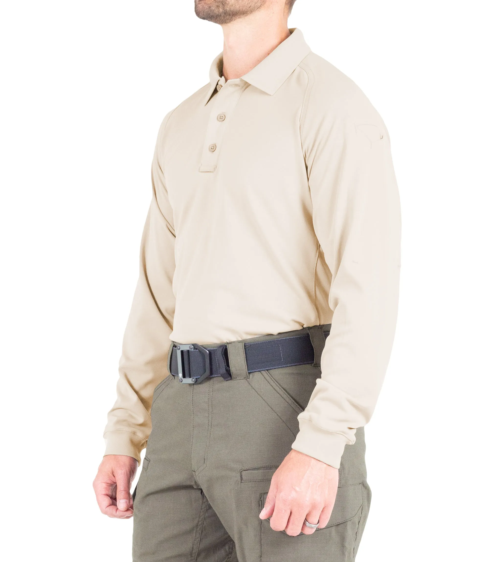 Men's Performance Long Sleeve Polo / Silver Tan