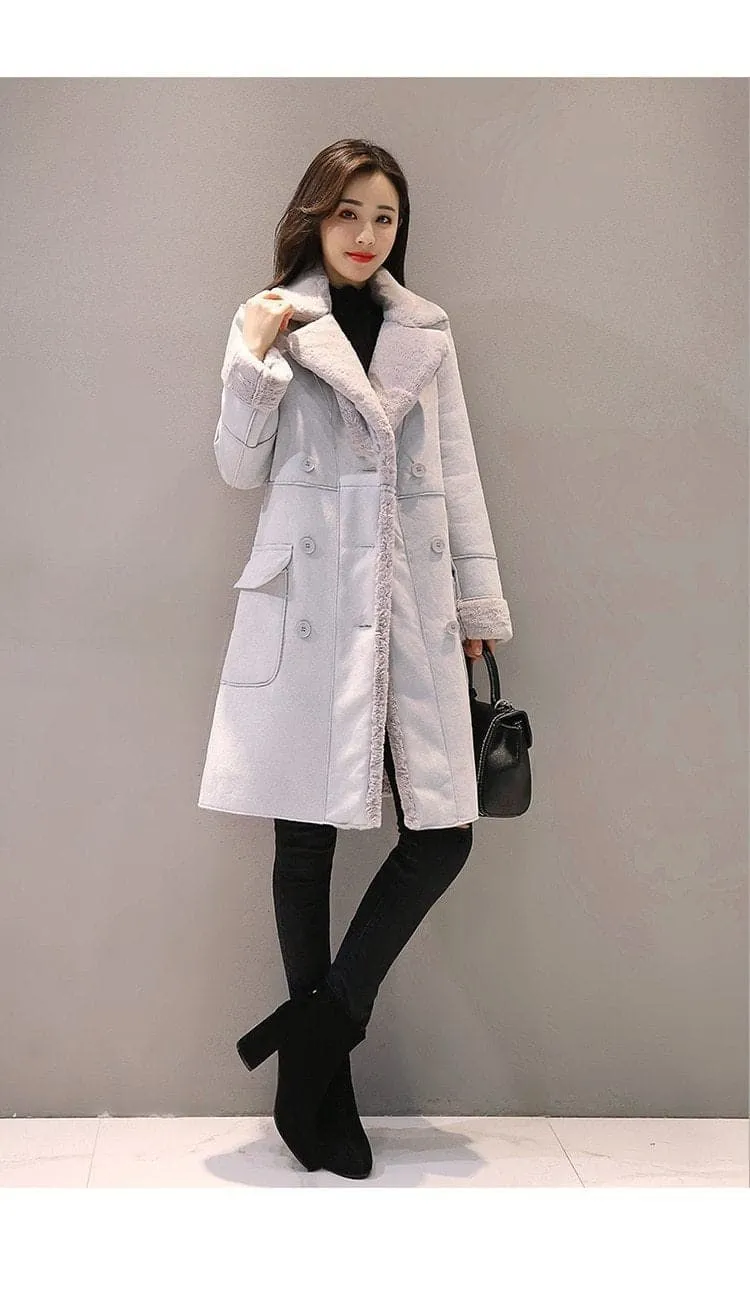 MONA Design Women's Fine Fashion Elegant Pink Coat Jacket Faux Fur Cashmere Lapel Coat Jacket