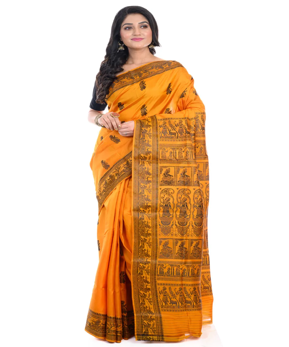 Mustard handwoven baluchari silk saree