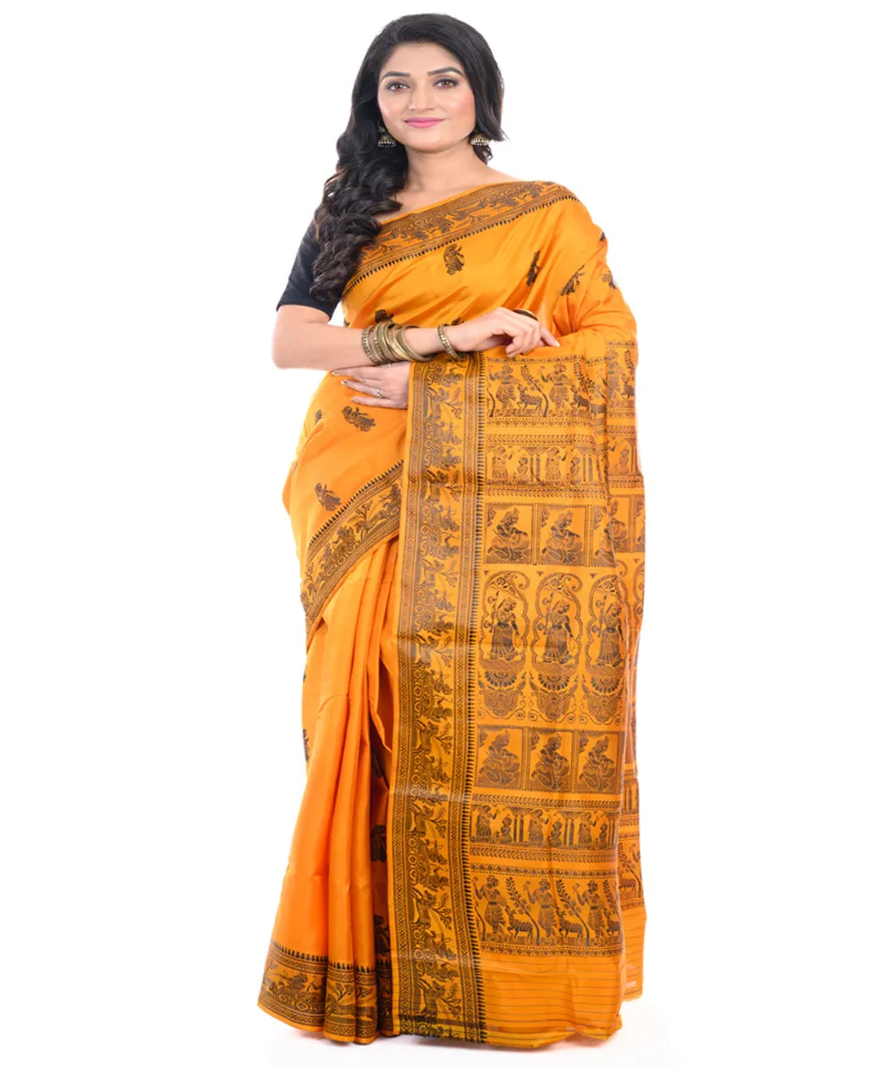 Mustard handwoven baluchari silk saree