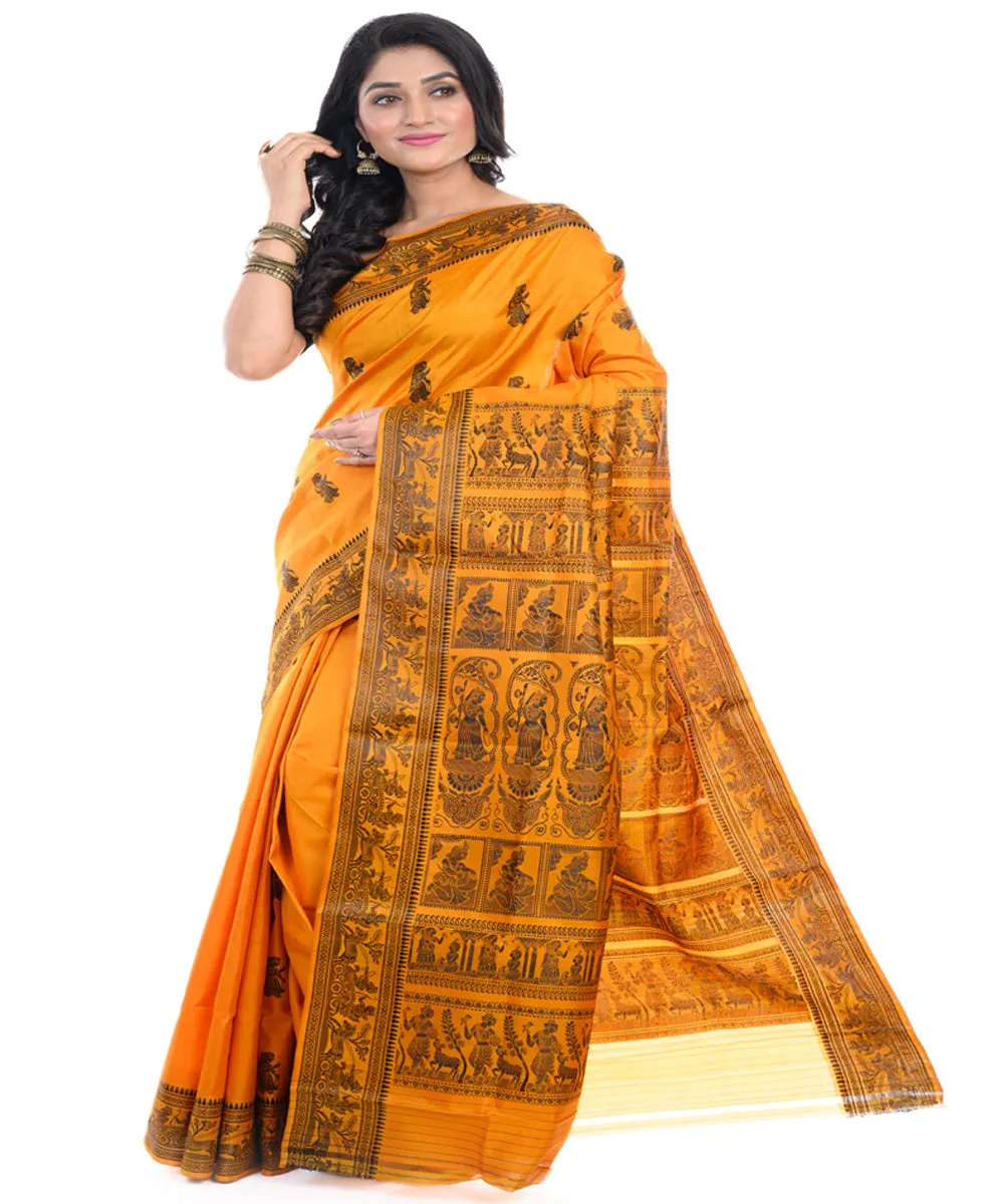 Mustard handwoven baluchari silk saree