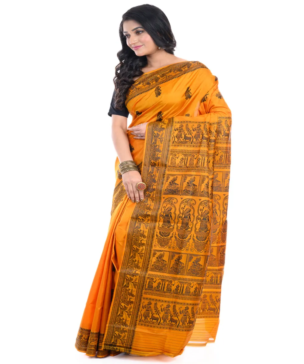 Mustard handwoven baluchari silk saree