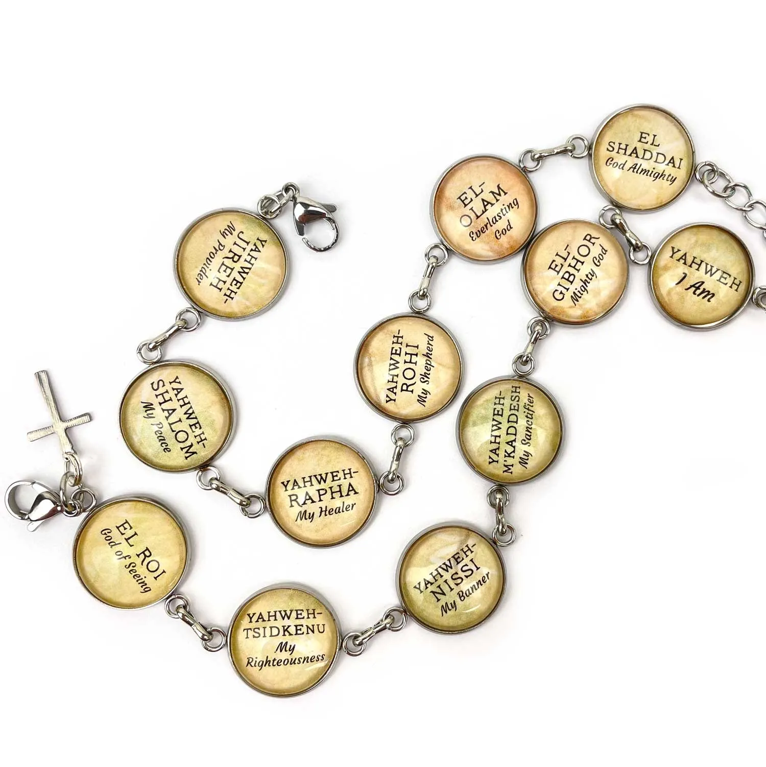 Names of GOD Yahweh Hebrew Charm Bracelet, Choose Your Charms! Glass Stainless Steel