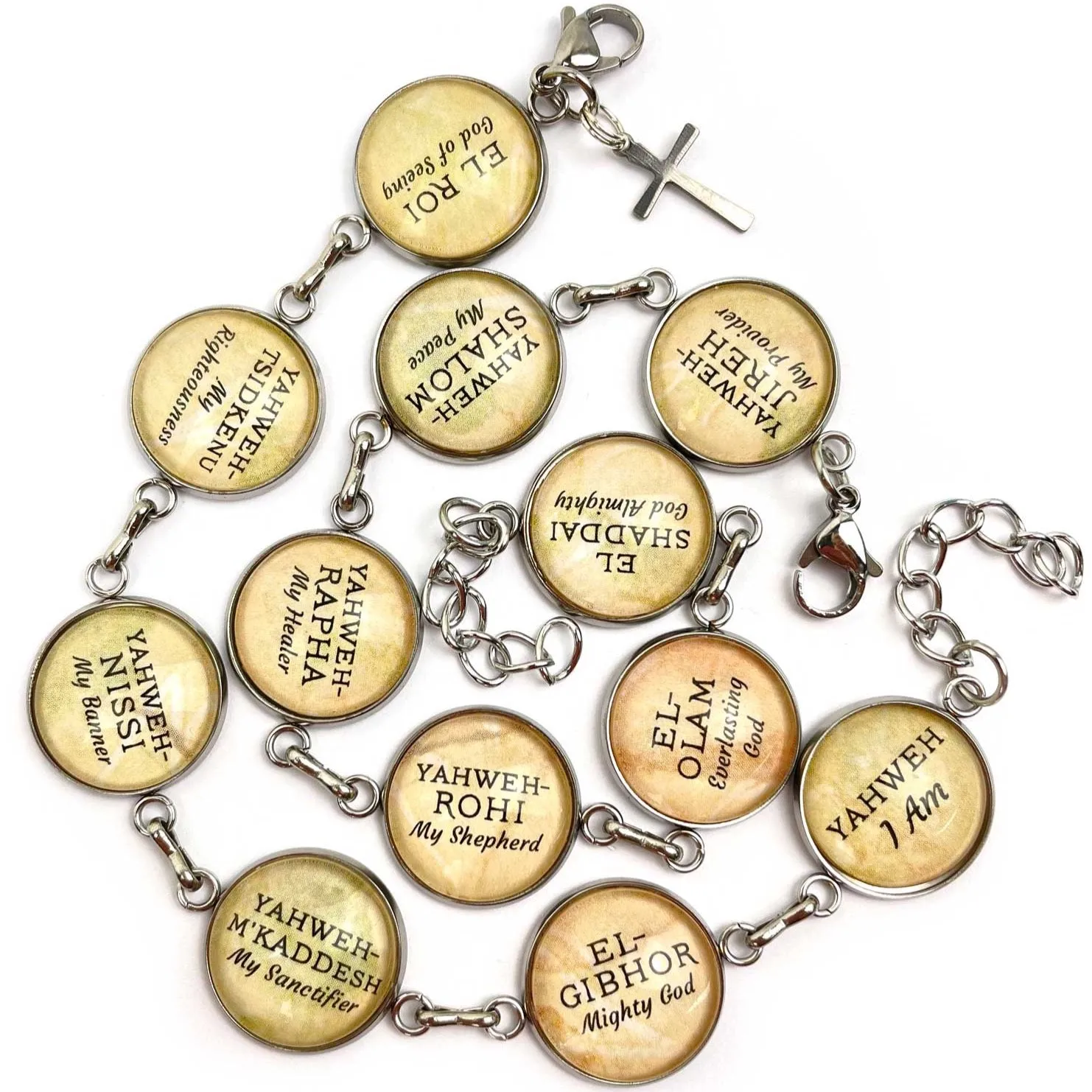 Names of GOD Yahweh Hebrew Charm Bracelet, Choose Your Charms! Glass Stainless Steel