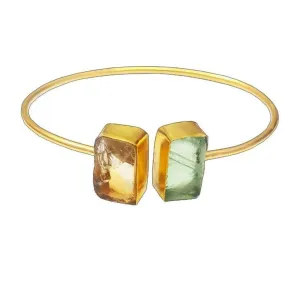 Natural Citrine And Green Fluorite Gemstone Adjustable Bangle