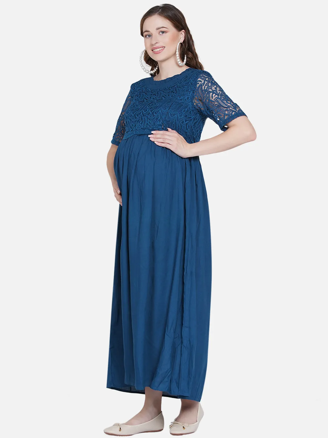 Navy Blue Maternity and Nursing Maxi Dress