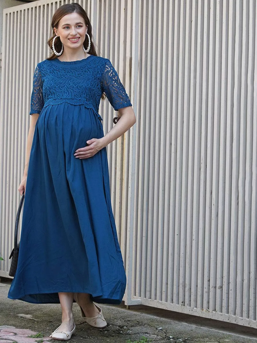 Navy Blue Maternity and Nursing Maxi Dress