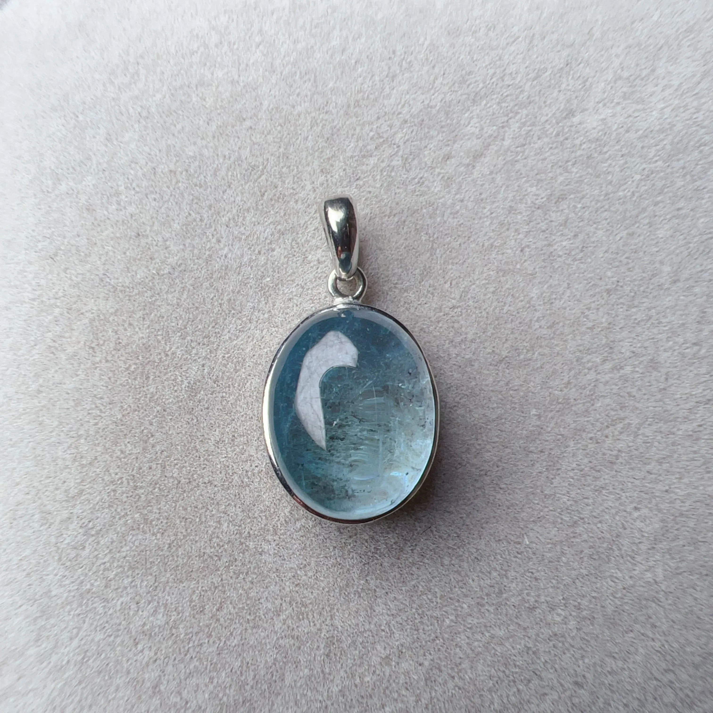 Nice Clarity Aquamarine Cabochon Pendant Necklace | Throat Chakra Healing Crystal Jewelry