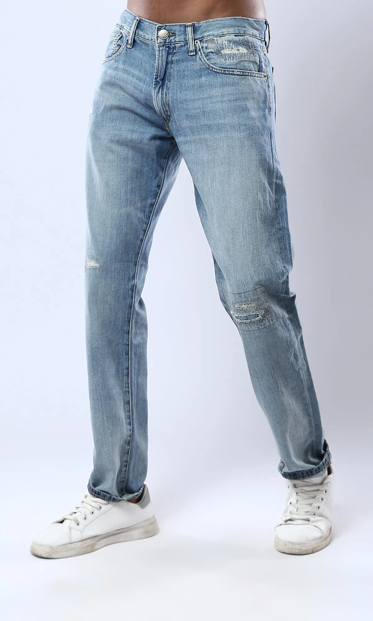 O178839 Light Blue Casual Jeans With Front Stitches