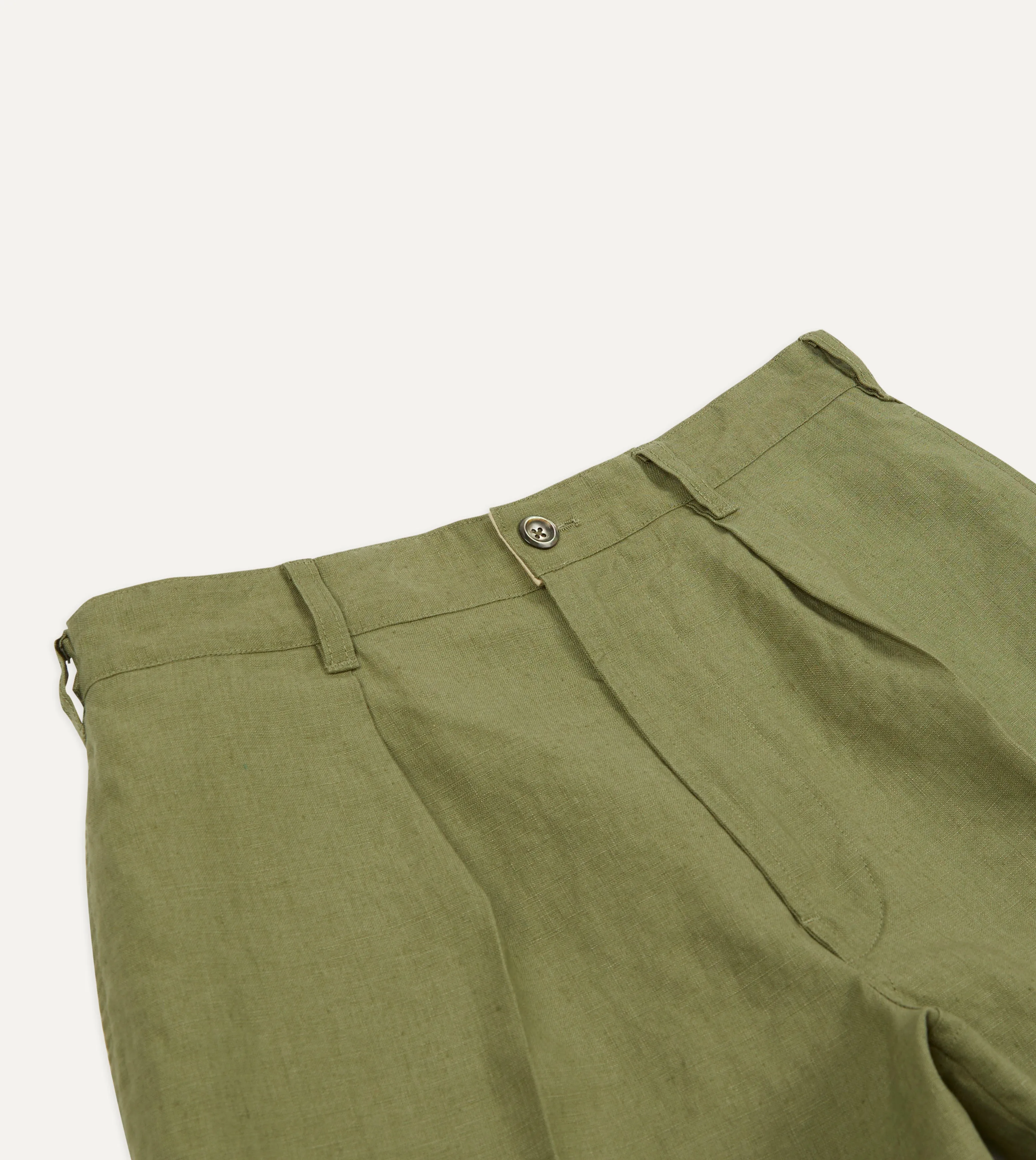 Olive Linen Single-Pleat Shorts