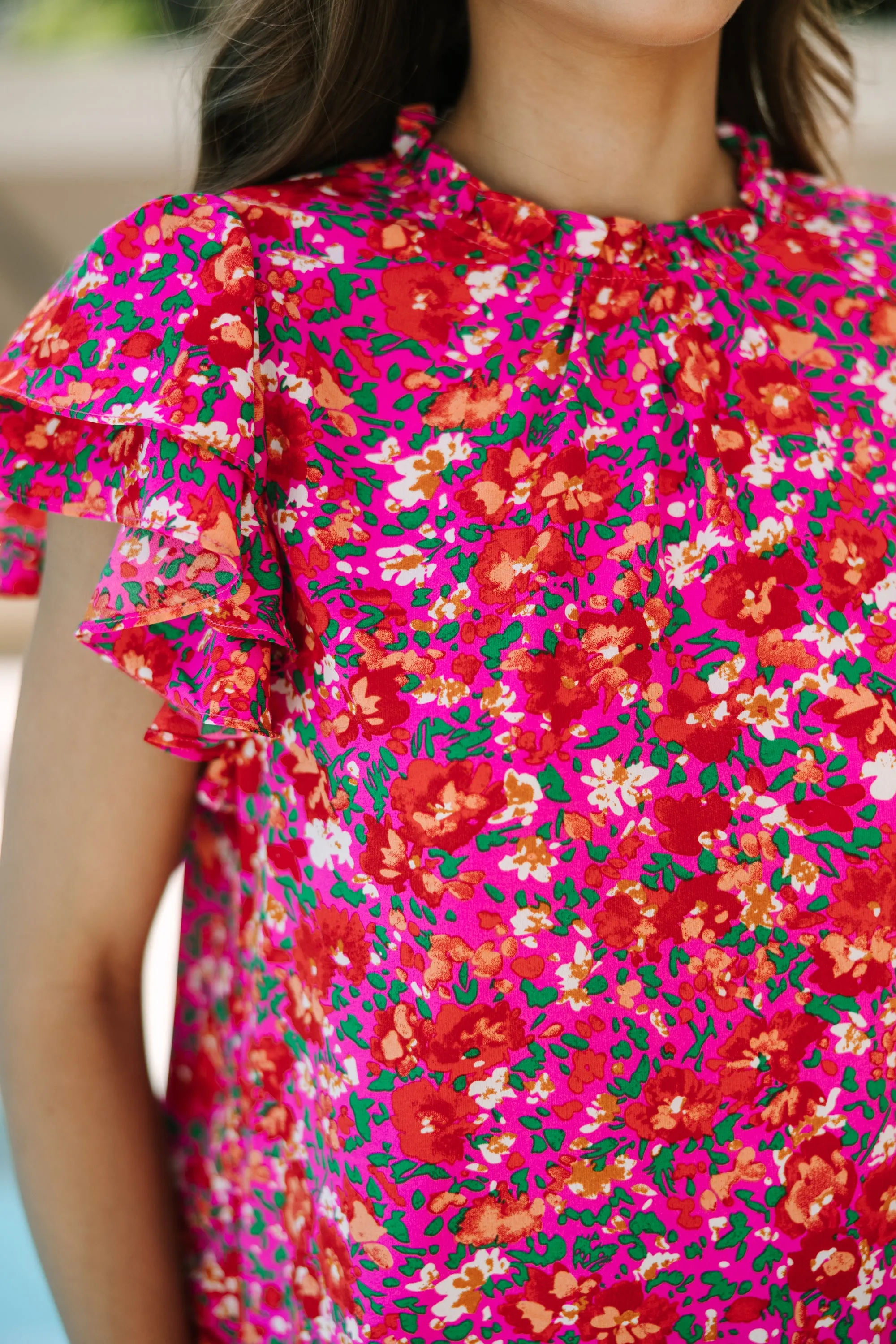 On Your Heart Pink Ditsy Floral Blouse