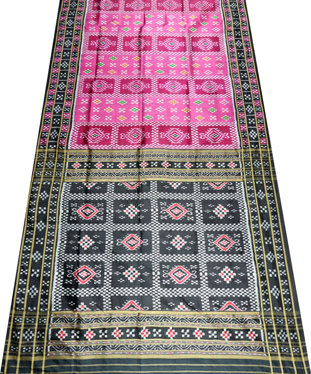 Pink black silk handloom khandua saree