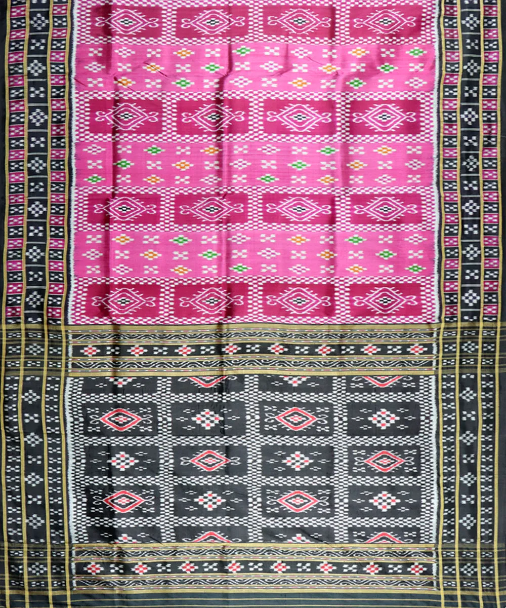 Pink black silk handloom khandua saree