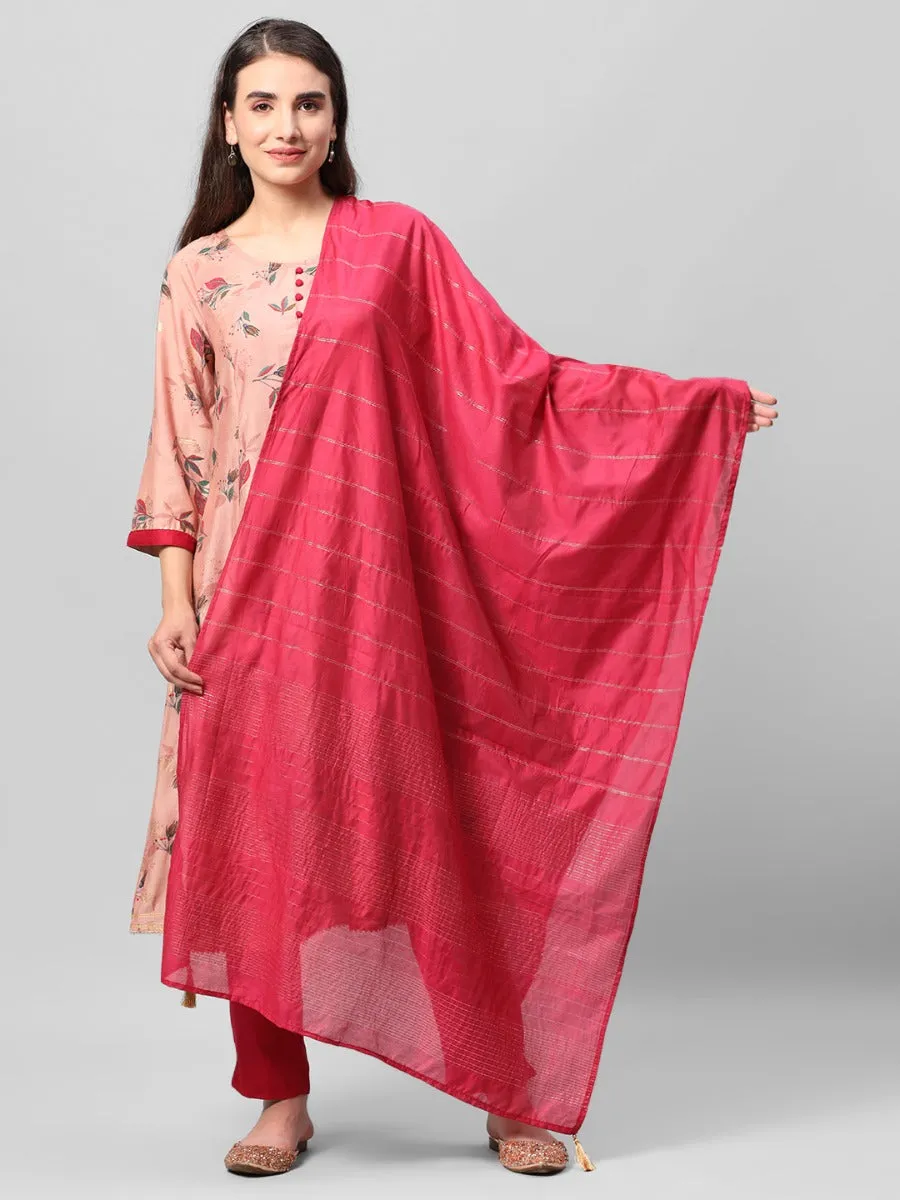 Pink Floral Print Kurta Trouser Dupatta