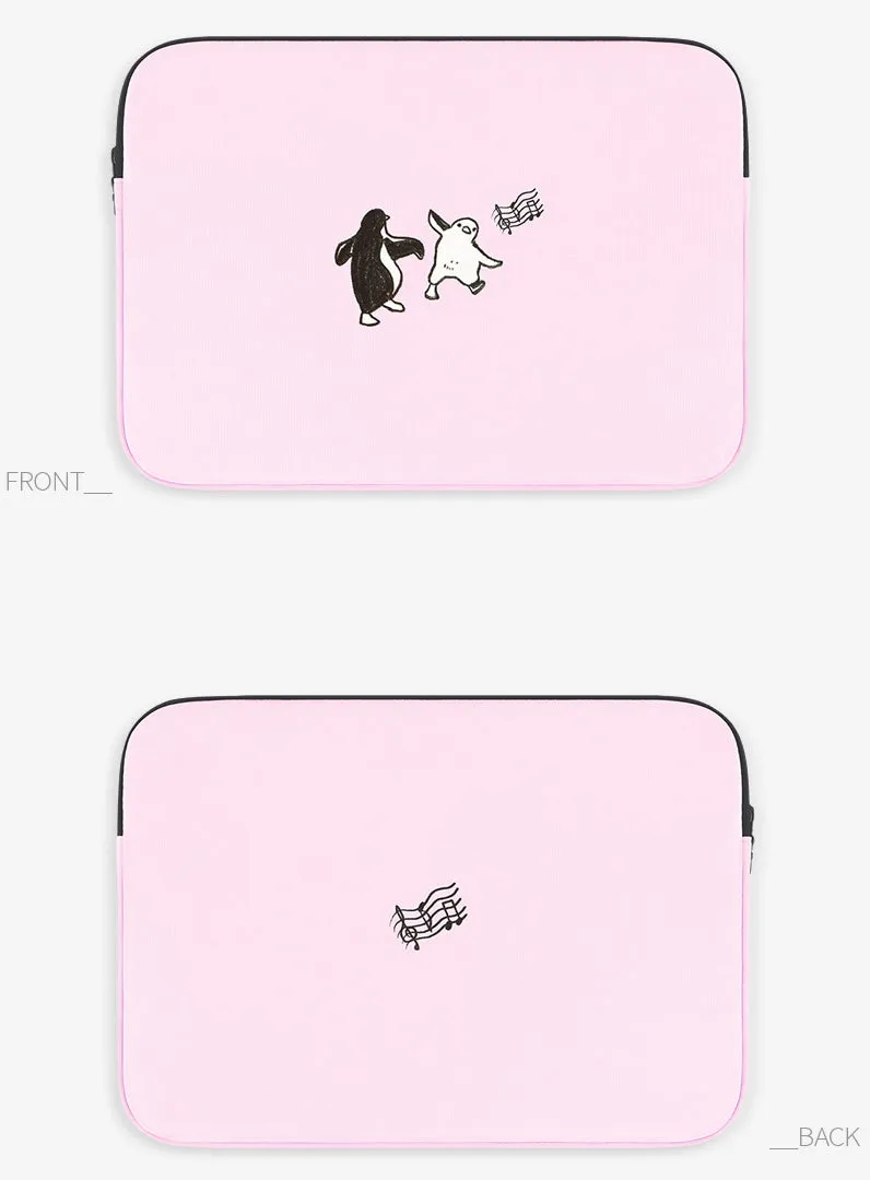 Pink Penguin Graphic Laptop Sleeves 13 15 inch Cases Protective Covers Handbags Square Pouches Designer Artist Prints Cute Lightweight School Collage Office Zipper Fashion Gifts