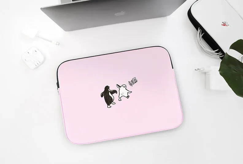 Pink Penguin Graphic Laptop Sleeves 13 15 inch Cases Protective Covers Handbags Square Pouches Designer Artist Prints Cute Lightweight School Collage Office Zipper Fashion Gifts