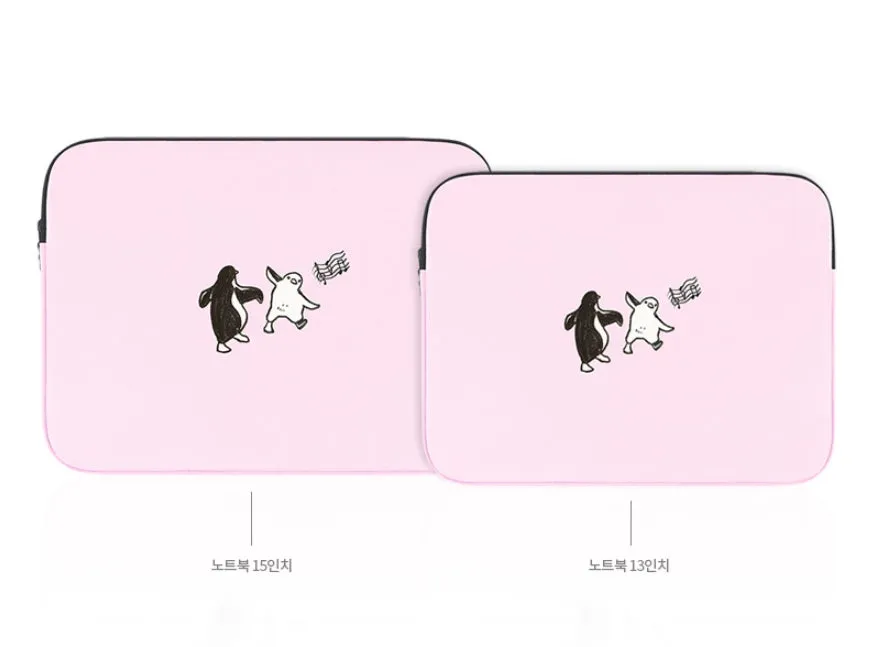 Pink Penguin Graphic Laptop Sleeves 13 15 inch Cases Protective Covers Handbags Square Pouches Designer Artist Prints Cute Lightweight School Collage Office Zipper Fashion Gifts