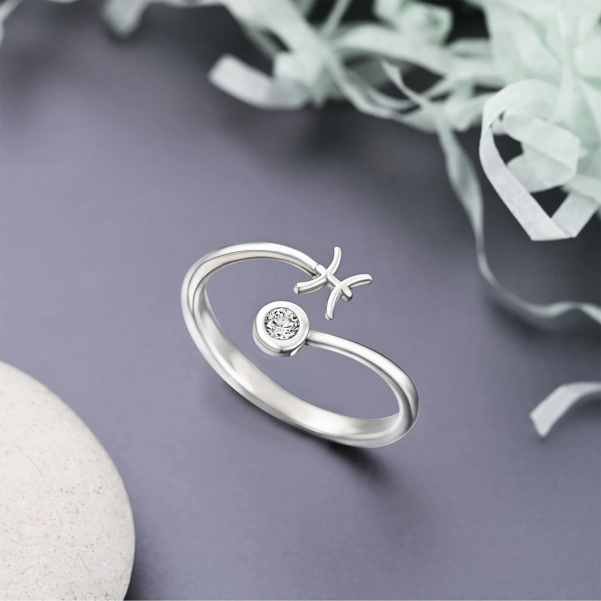 Pisces Ring Sterling Silver Adjustable Zodiac Sign Ring