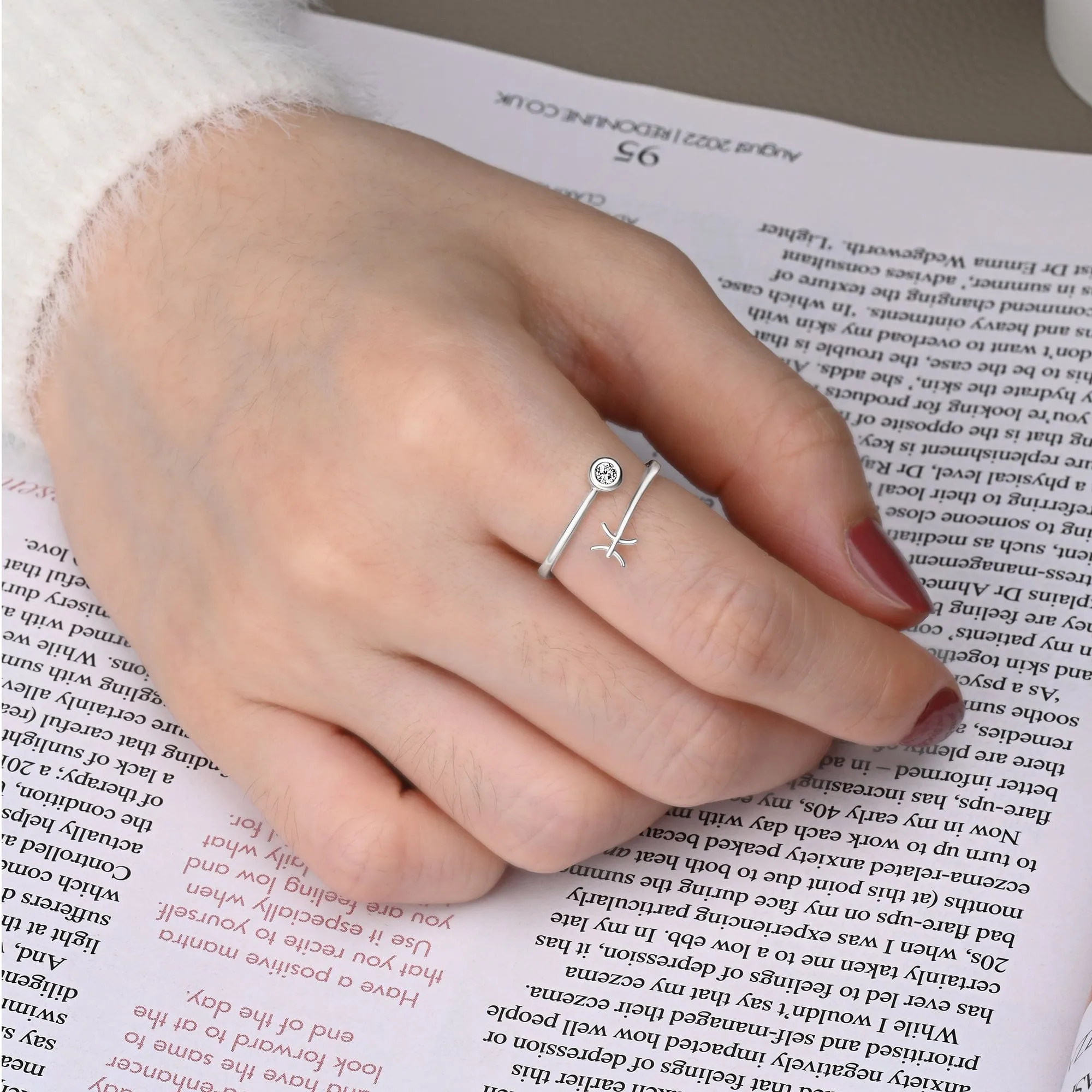 Pisces Ring Sterling Silver Adjustable Zodiac Sign Ring