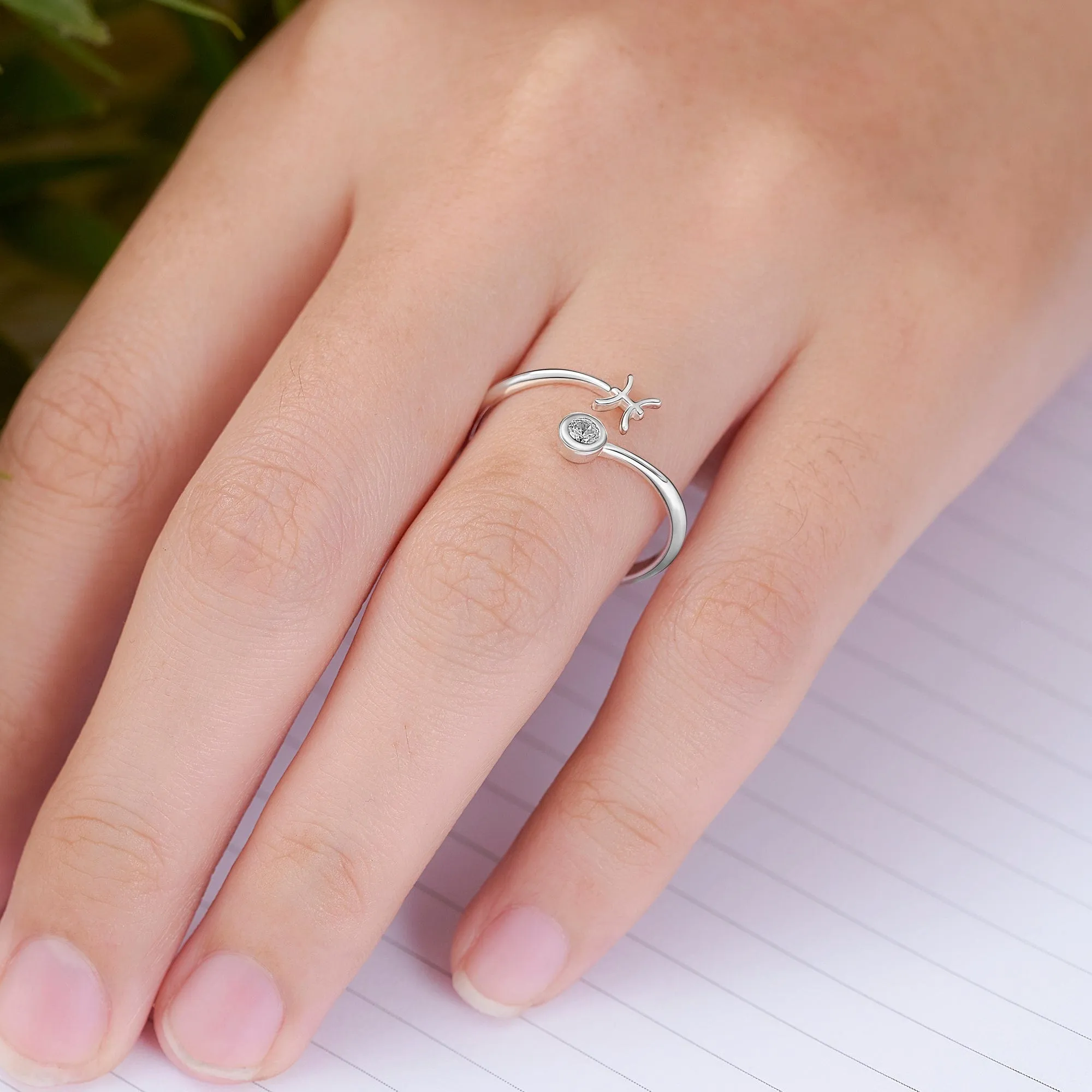 Pisces Ring Sterling Silver Adjustable Zodiac Sign Ring