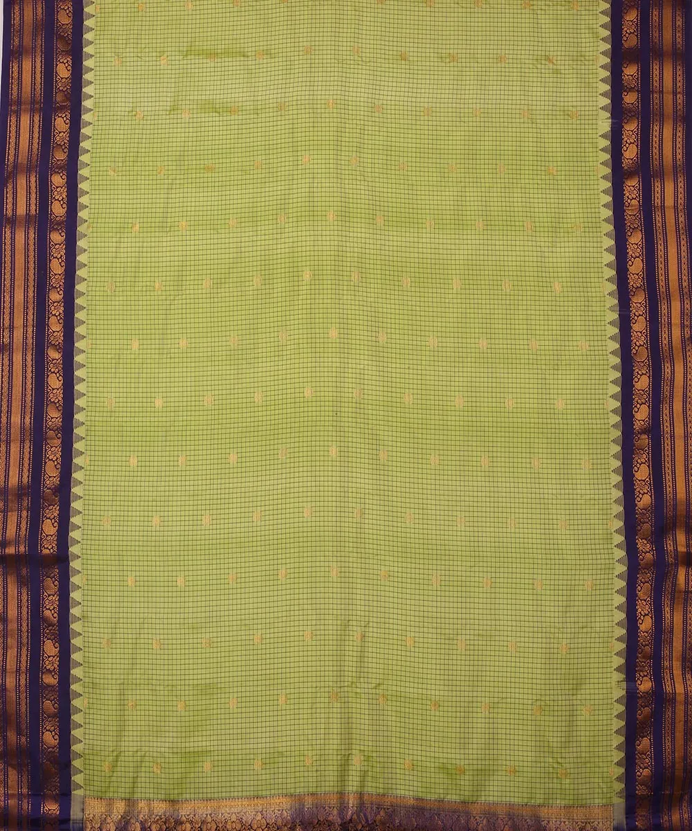 Pistagreen blue handwoven gadwal silk saree