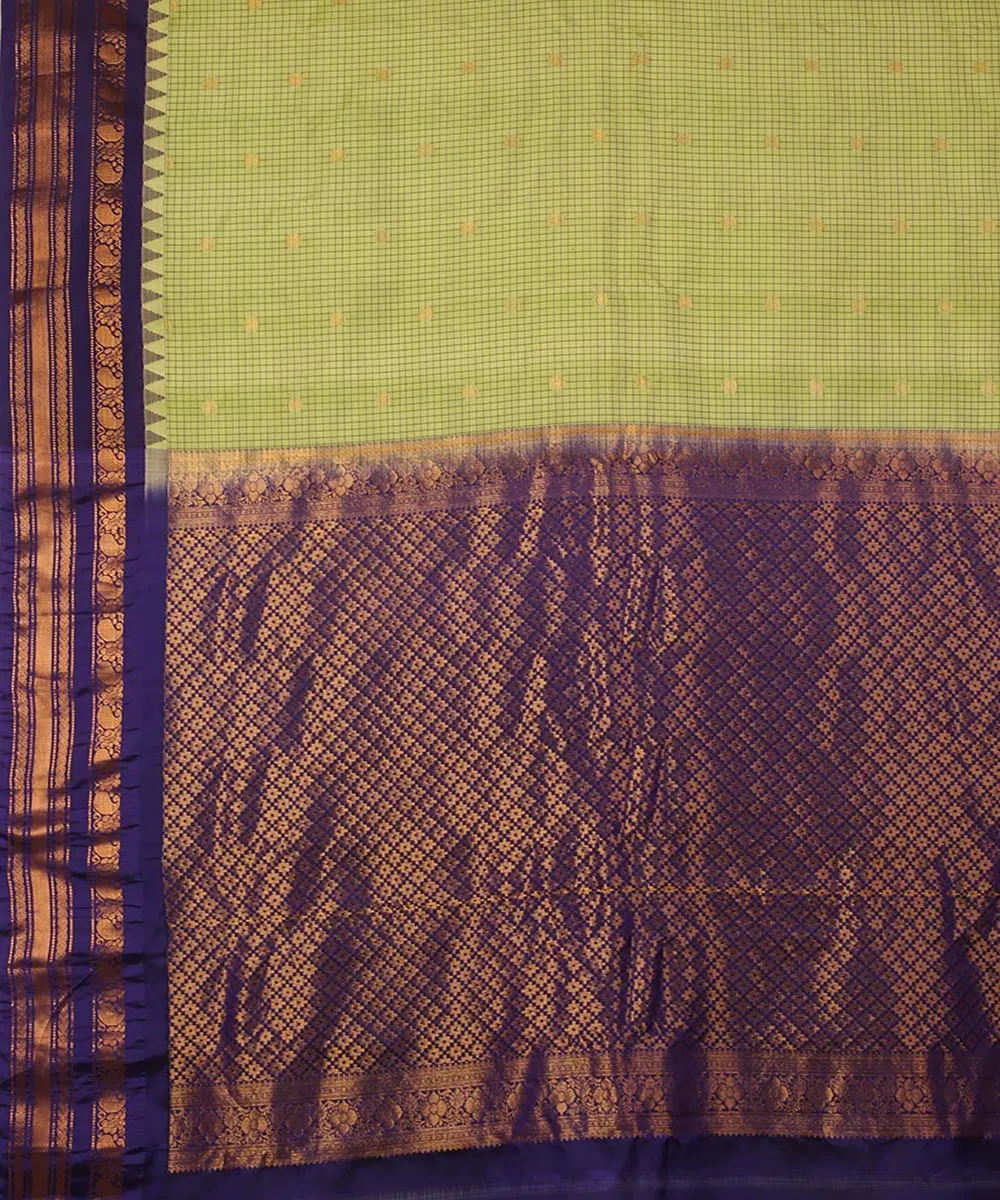 Pistagreen blue handwoven gadwal silk saree