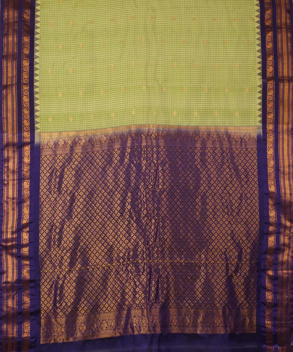 Pistagreen blue handwoven gadwal silk saree