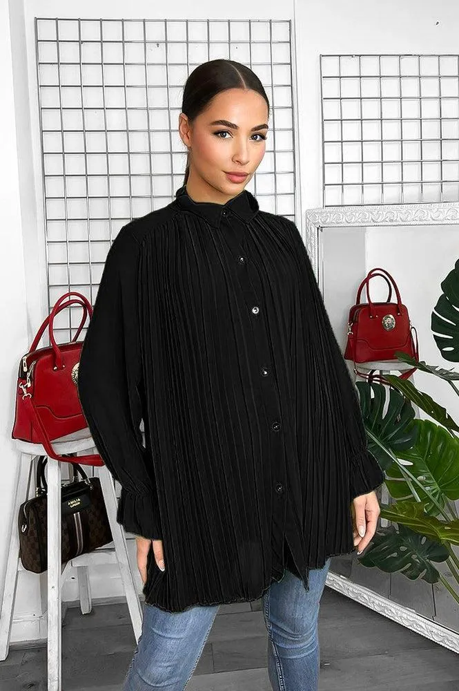 Pleated Chiffon Baby Doll Shirt Blouse