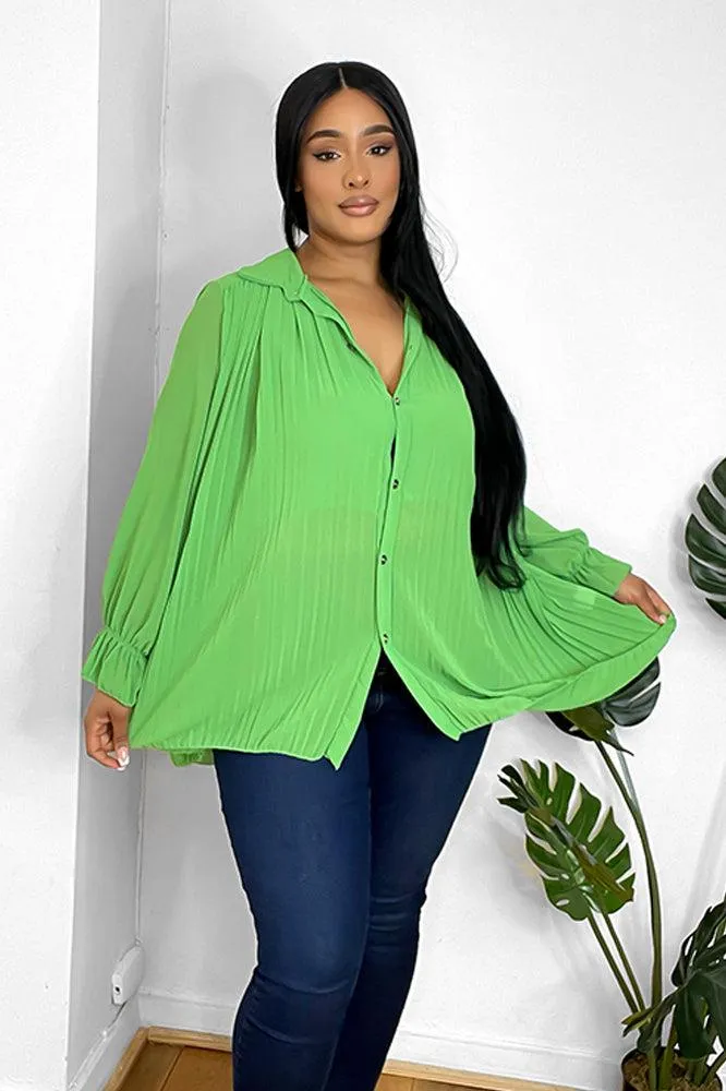 Pleated Chiffon Baby Doll Shirt Blouse