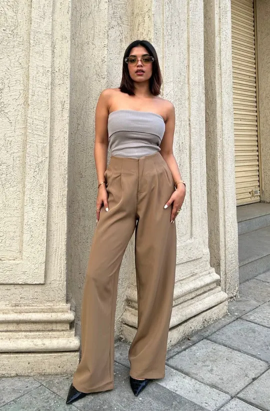 Pleated Detail High Waist Pants