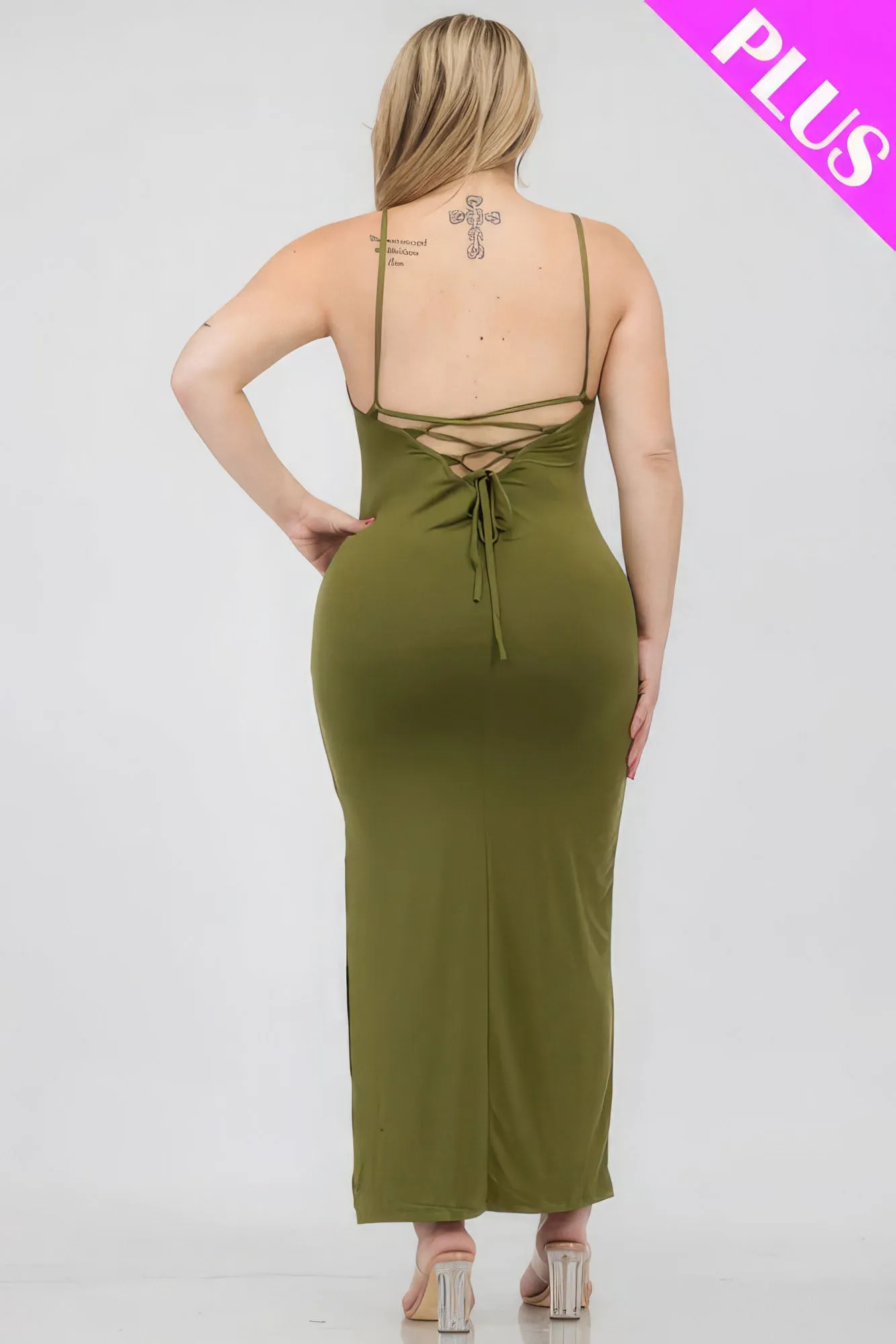 Plus Size Crisscross Back Split Thigh Maxi Dress