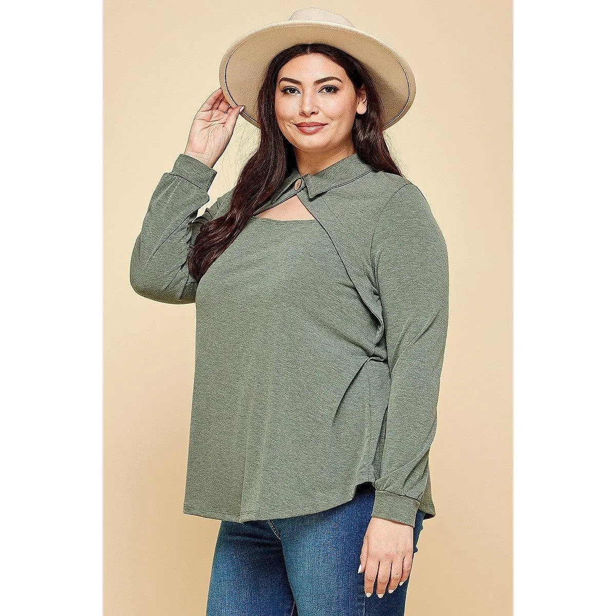 Plus Size Solid Long Sleeve Fashion Top