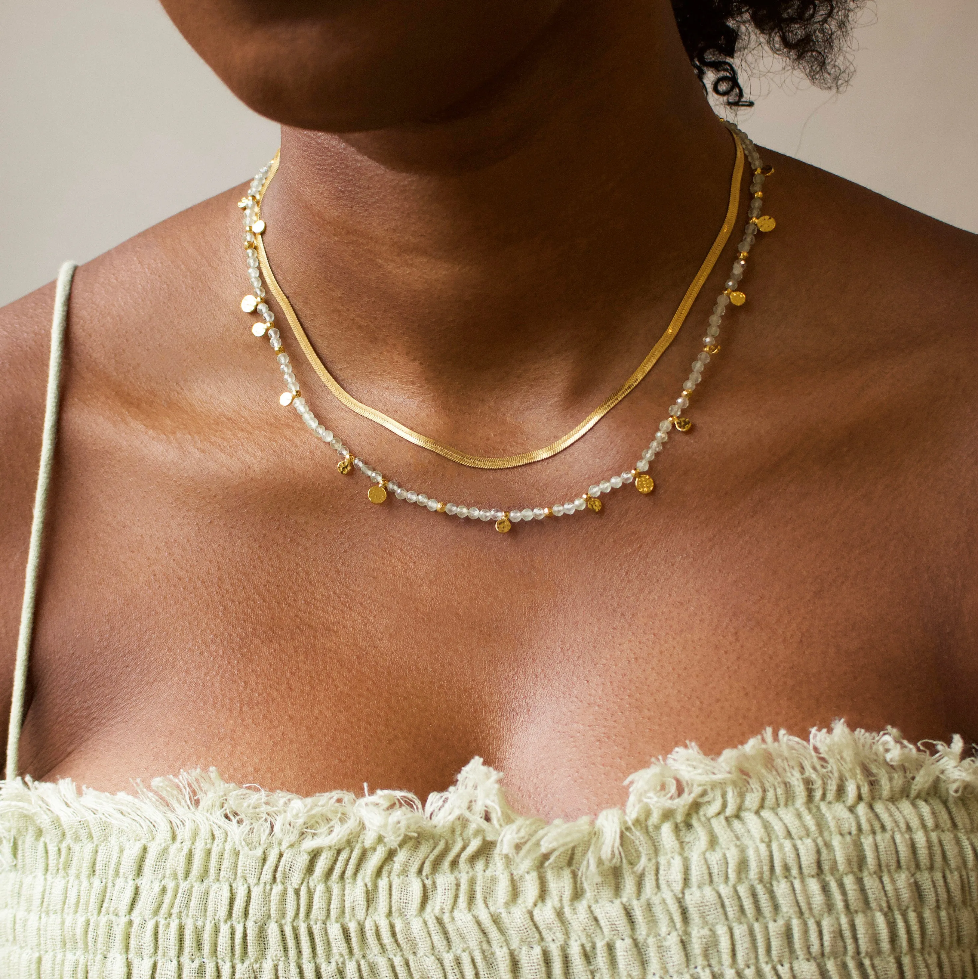 Prehnite Beaded Coin Necklace